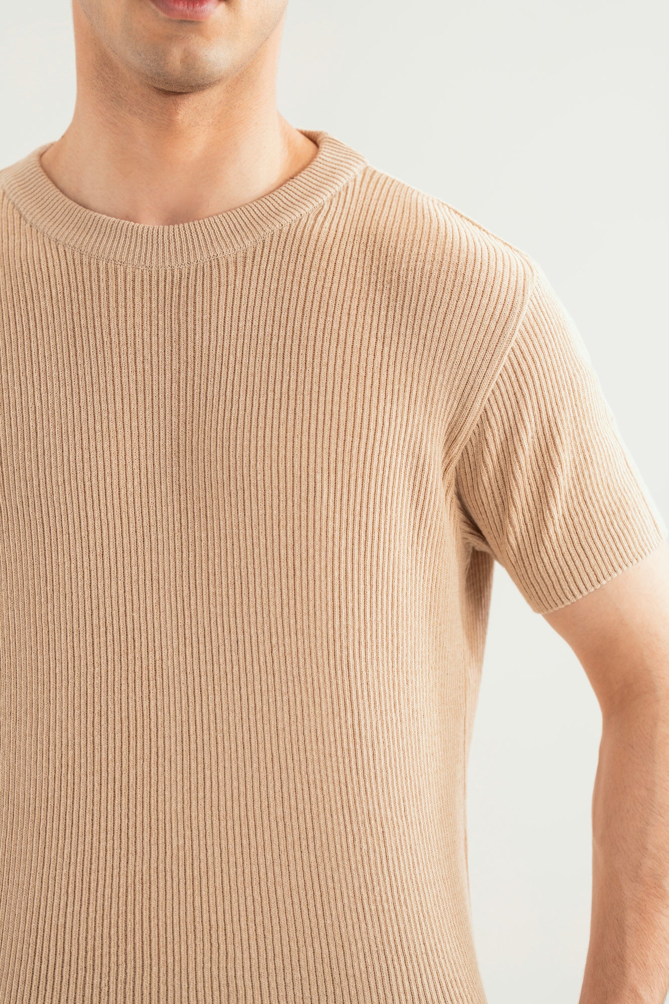 Beige Knitted Tee - Men