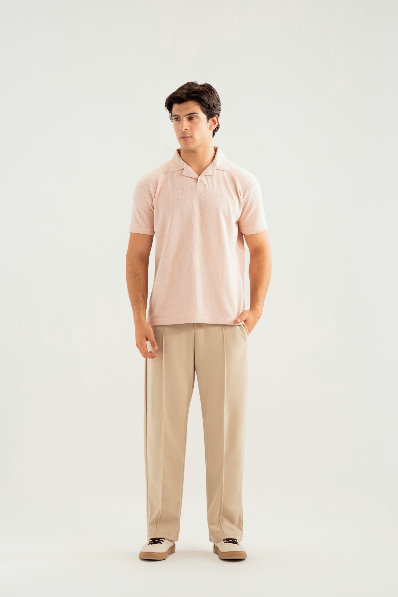 Light Pink Waffle Revere Polo - Smart Fit - Men