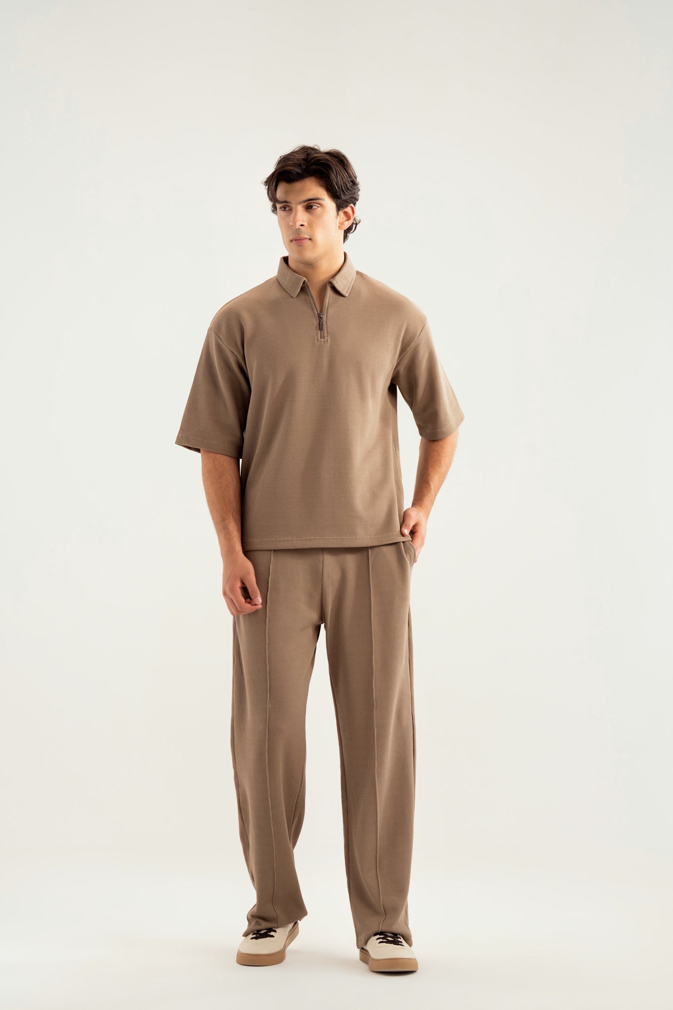 Sand Beige Waffle Coord Set - 2PC - Men