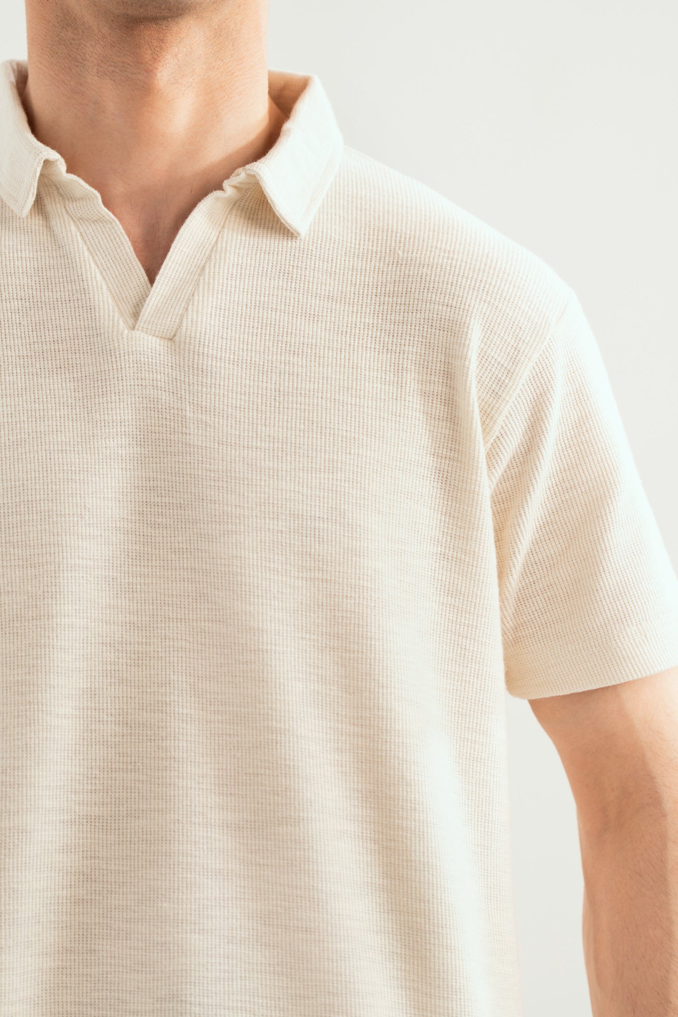 Off White Mesh Thermal Knit Polo - Smart Fit - Men