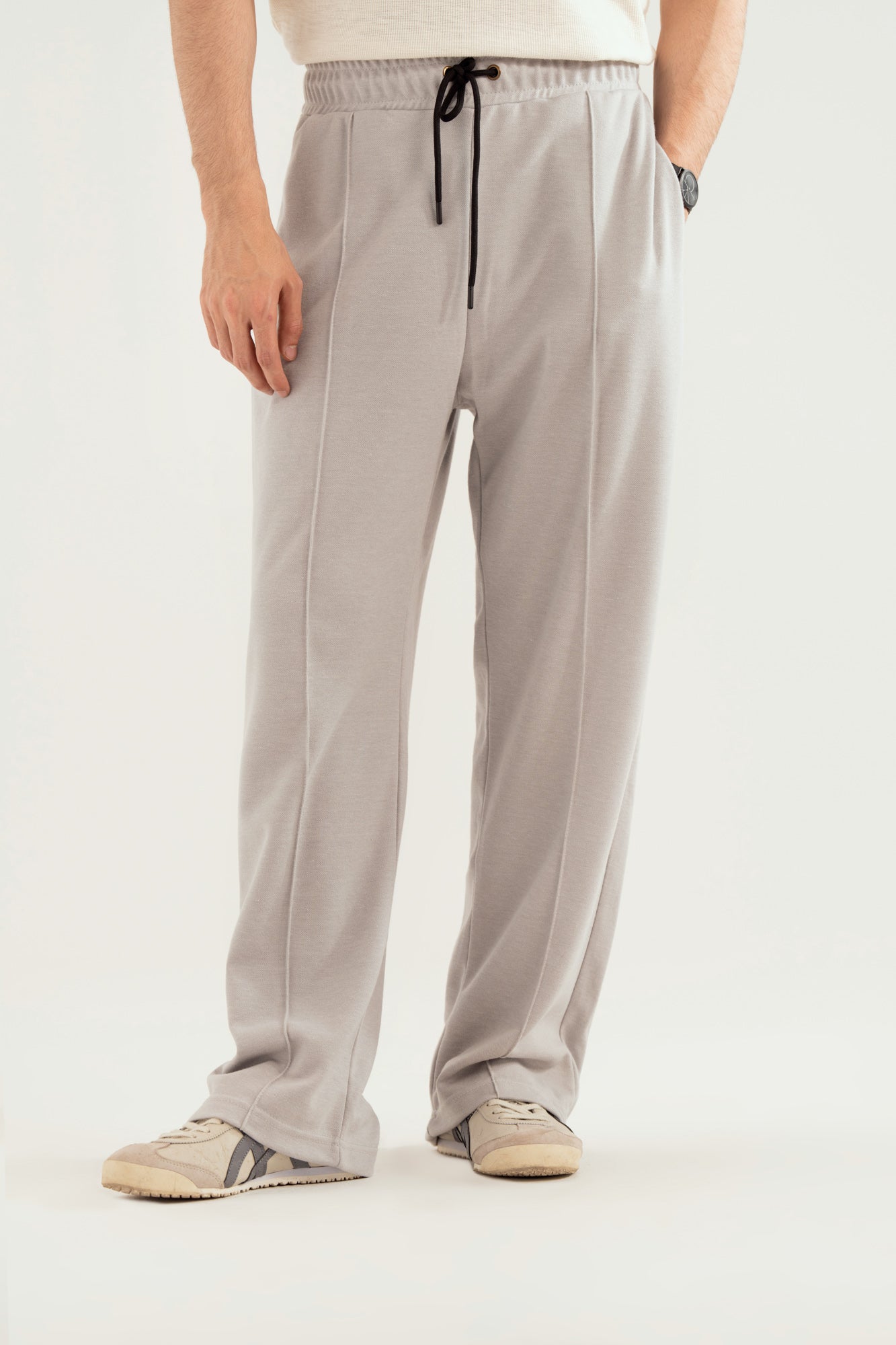 Light Grey Interlock Straight Fit Trouser  - Men