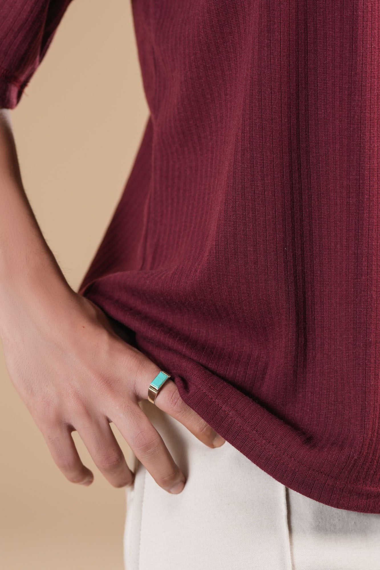 Maroon Ribbed Boxy Revere Polo - Men