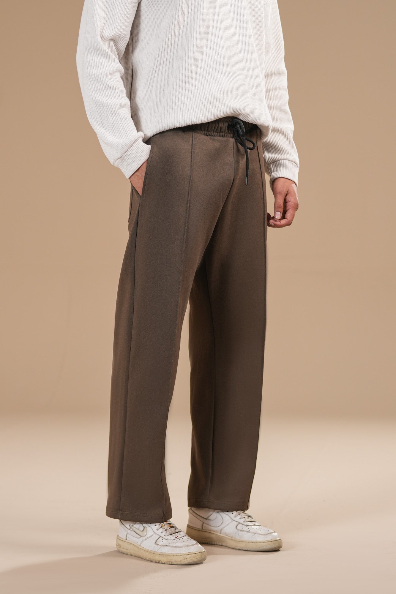 Brown Interlock Straight Fit Trouser - Men