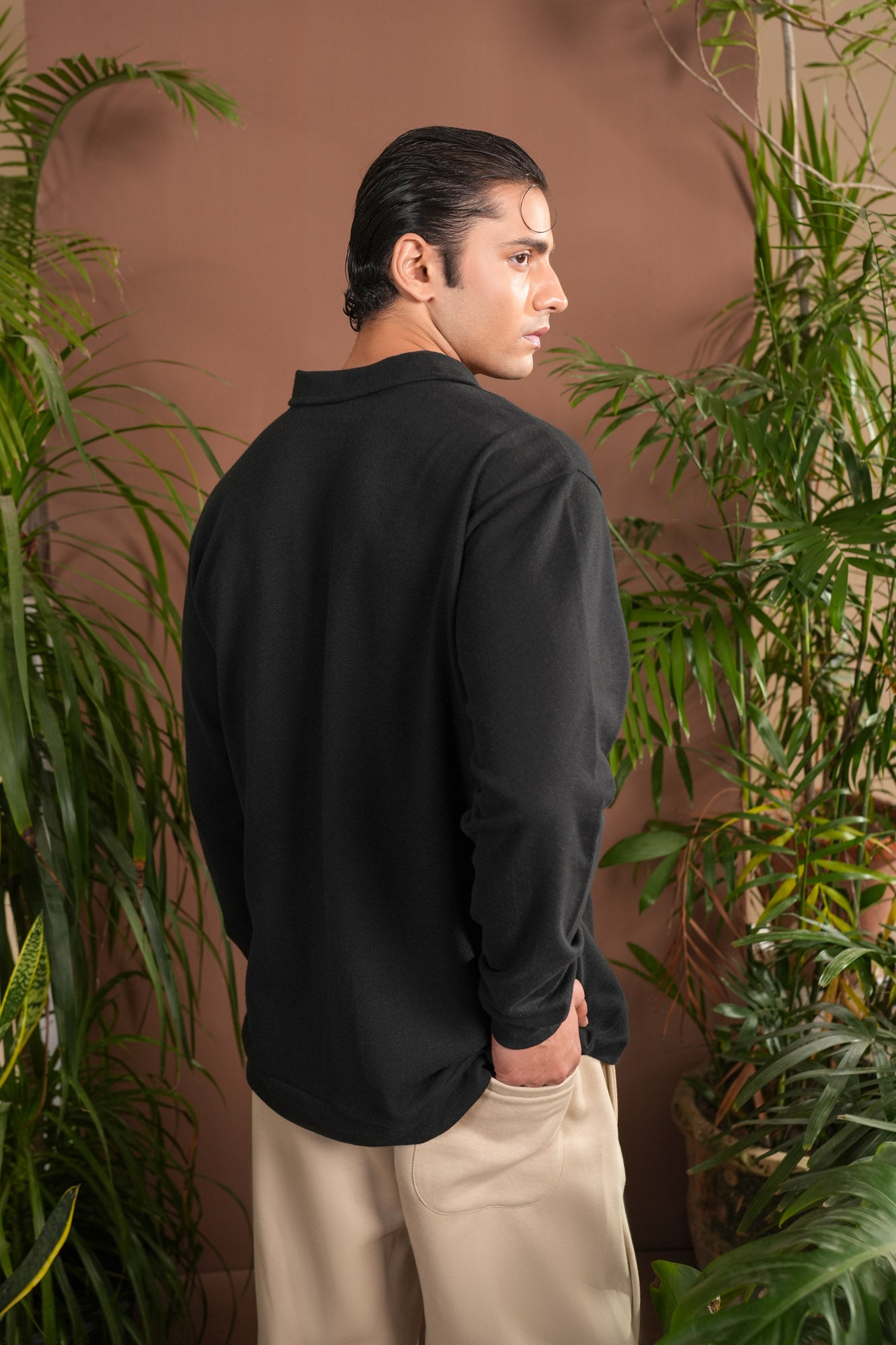 Black Polo Collar Cardigan - Men