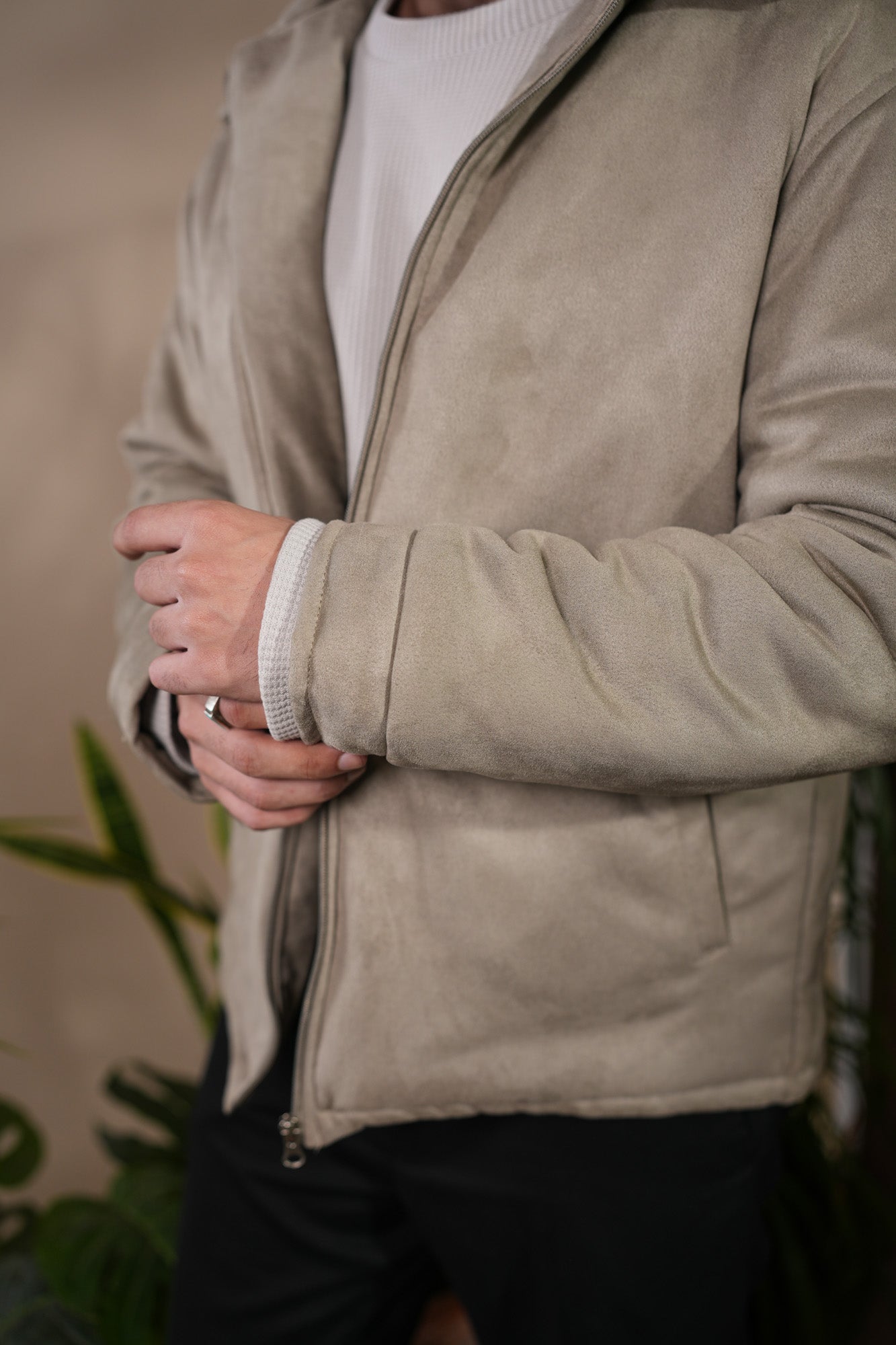 Sage Green Premium Suede Bomber Jacket - Men