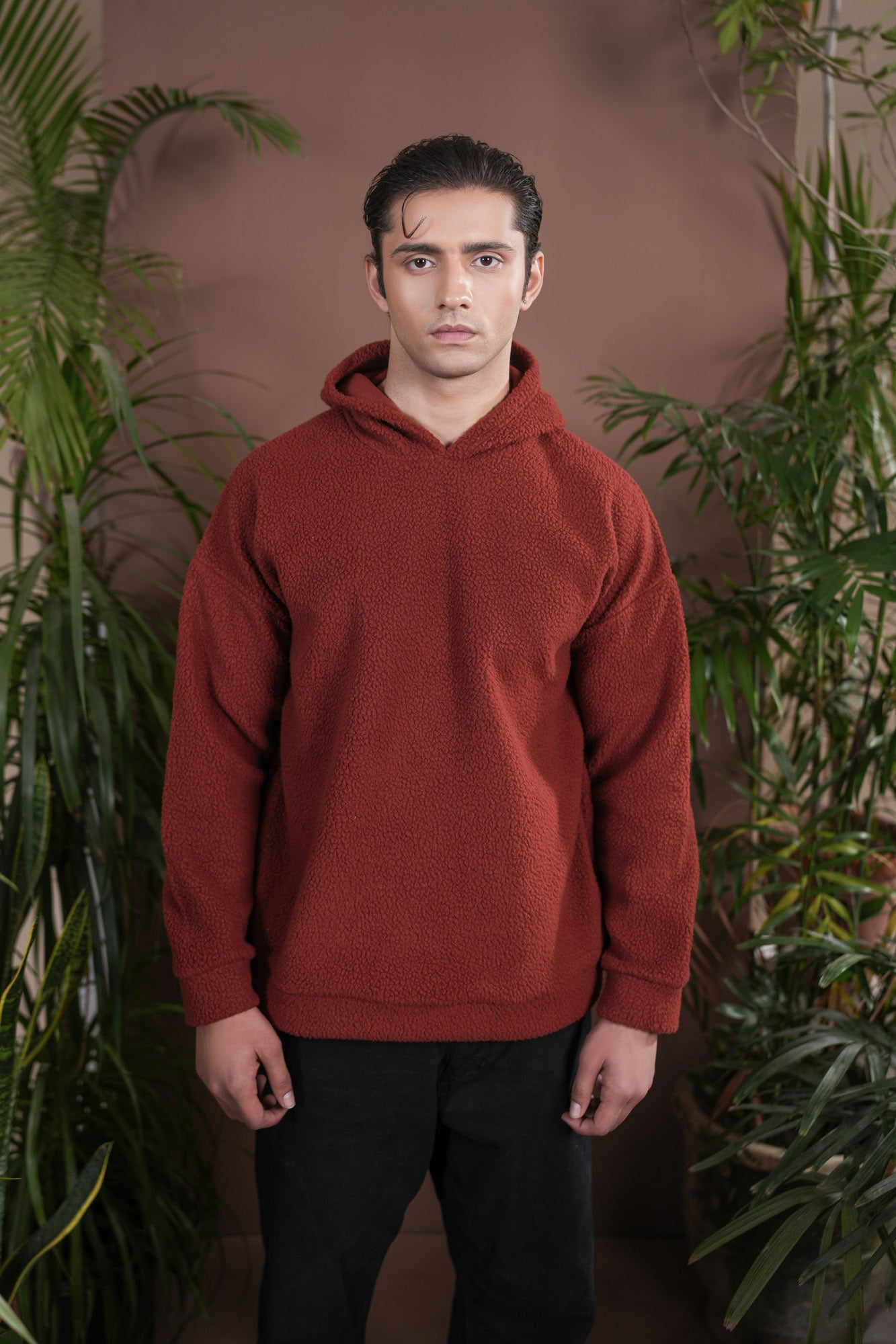 Rust Sherpa Hoodie - Relaxed Fit - Men