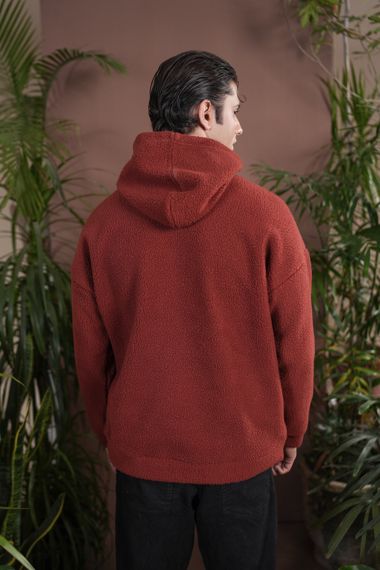 Rust Sherpa Hoodie - Relaxed Fit - Men