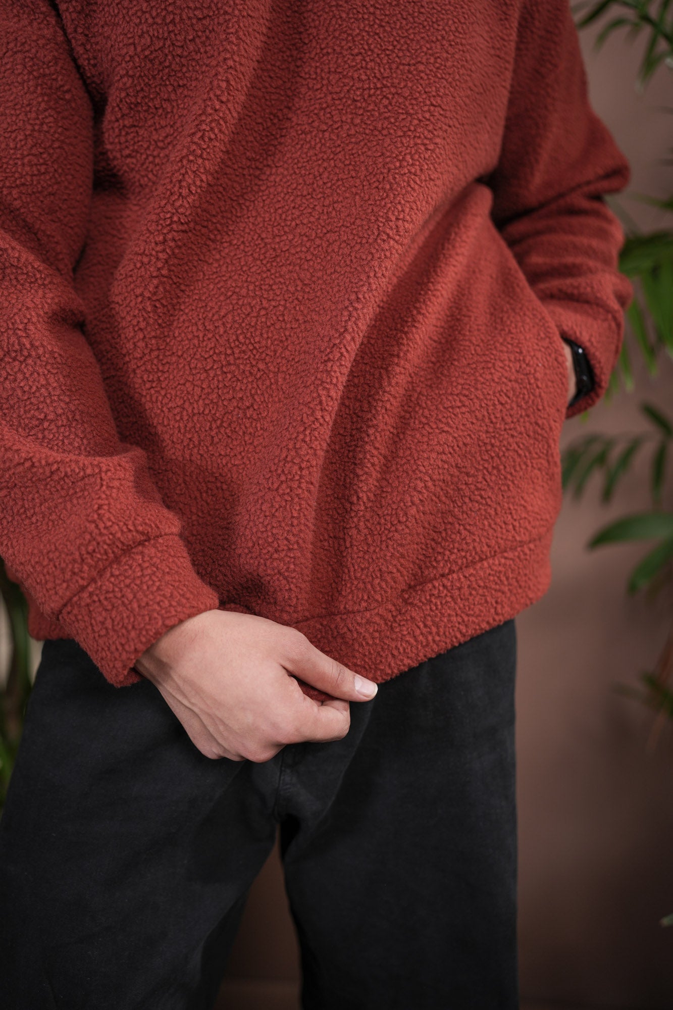 Rust Sherpa Hoodie - Relaxed Fit - Men