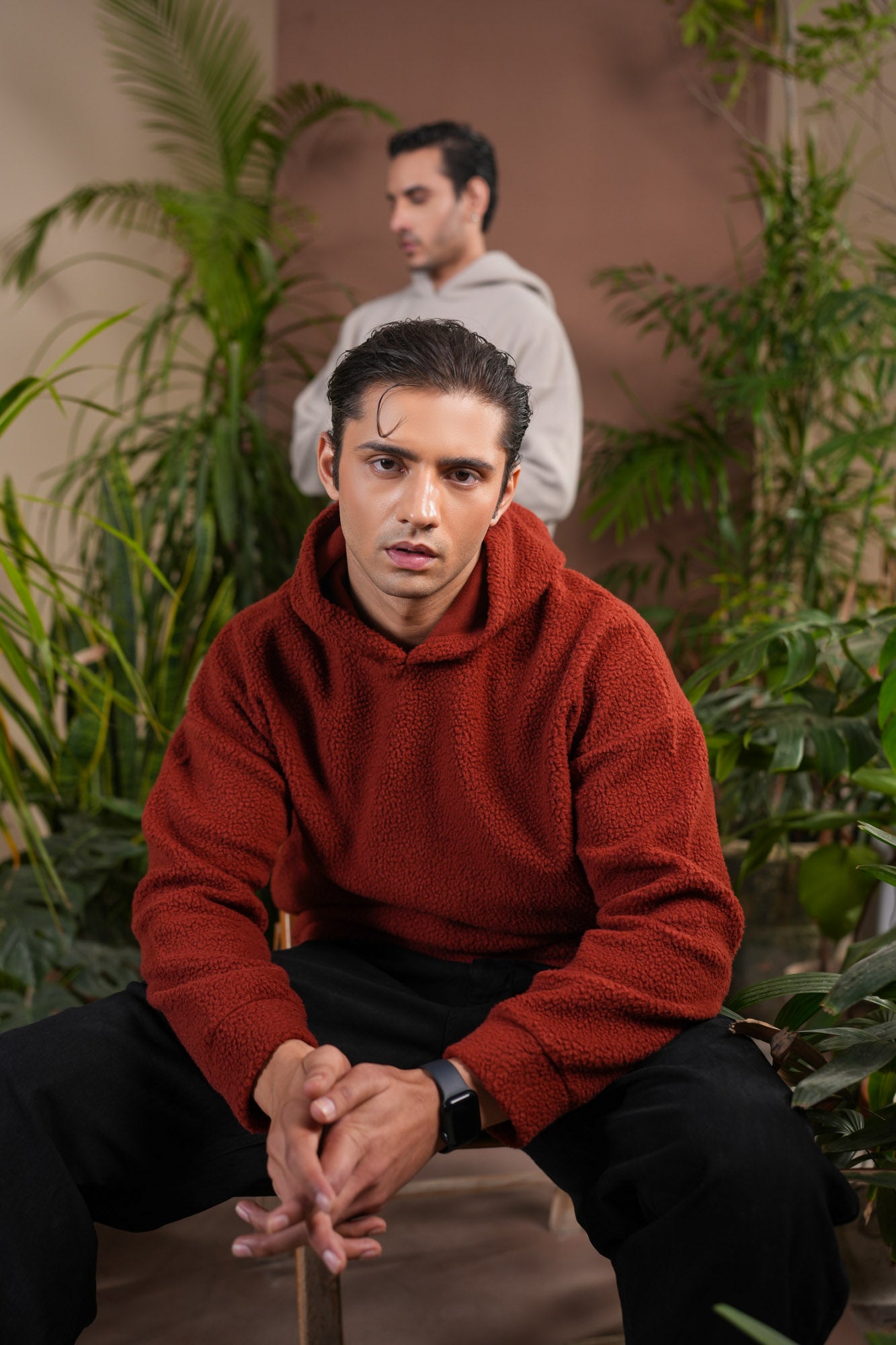 Rust Sherpa Hoodie - Relaxed Fit - Men