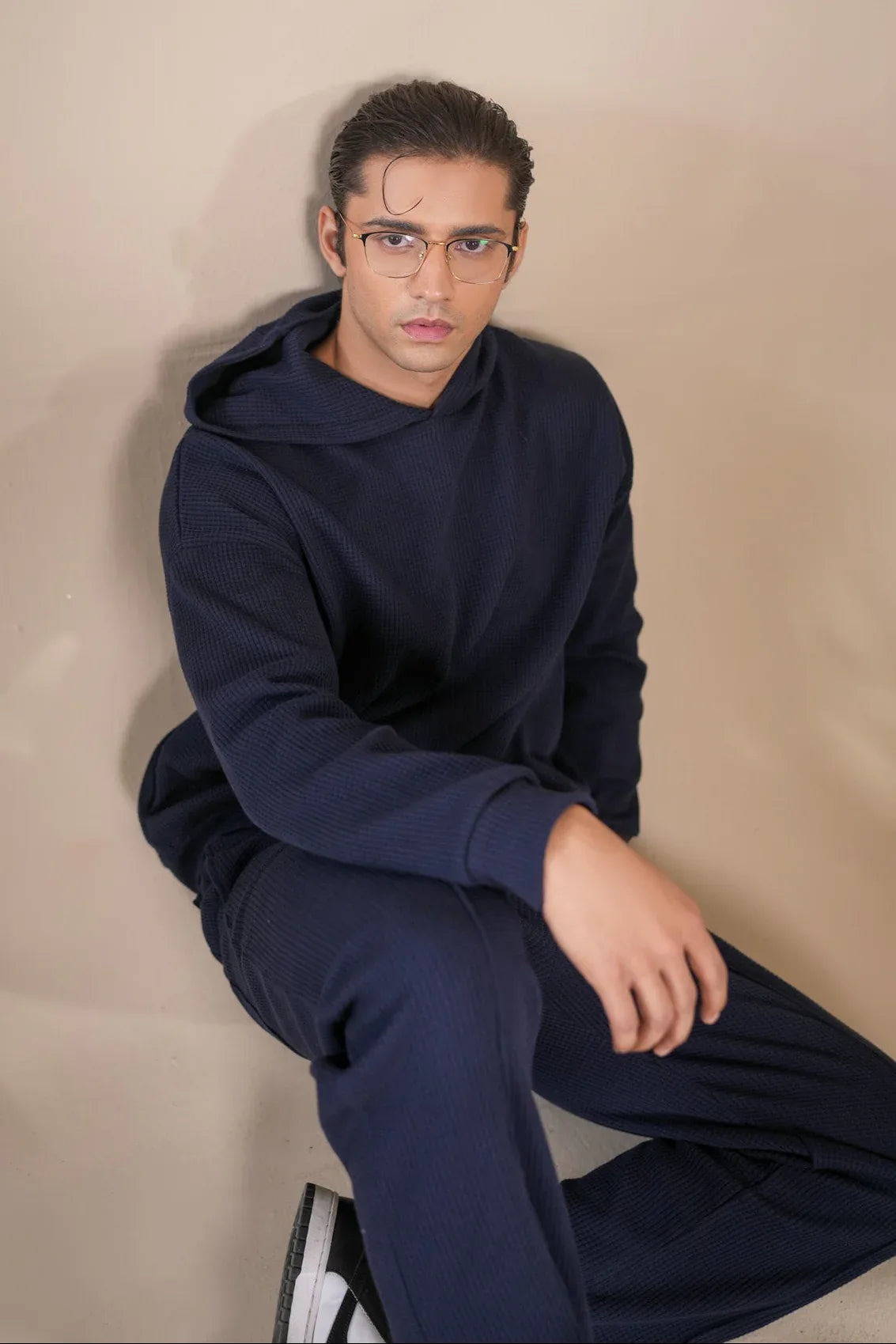 Navy Blue Waffle Coord Set - 2PC - Men - Muraqsh -- Men Western