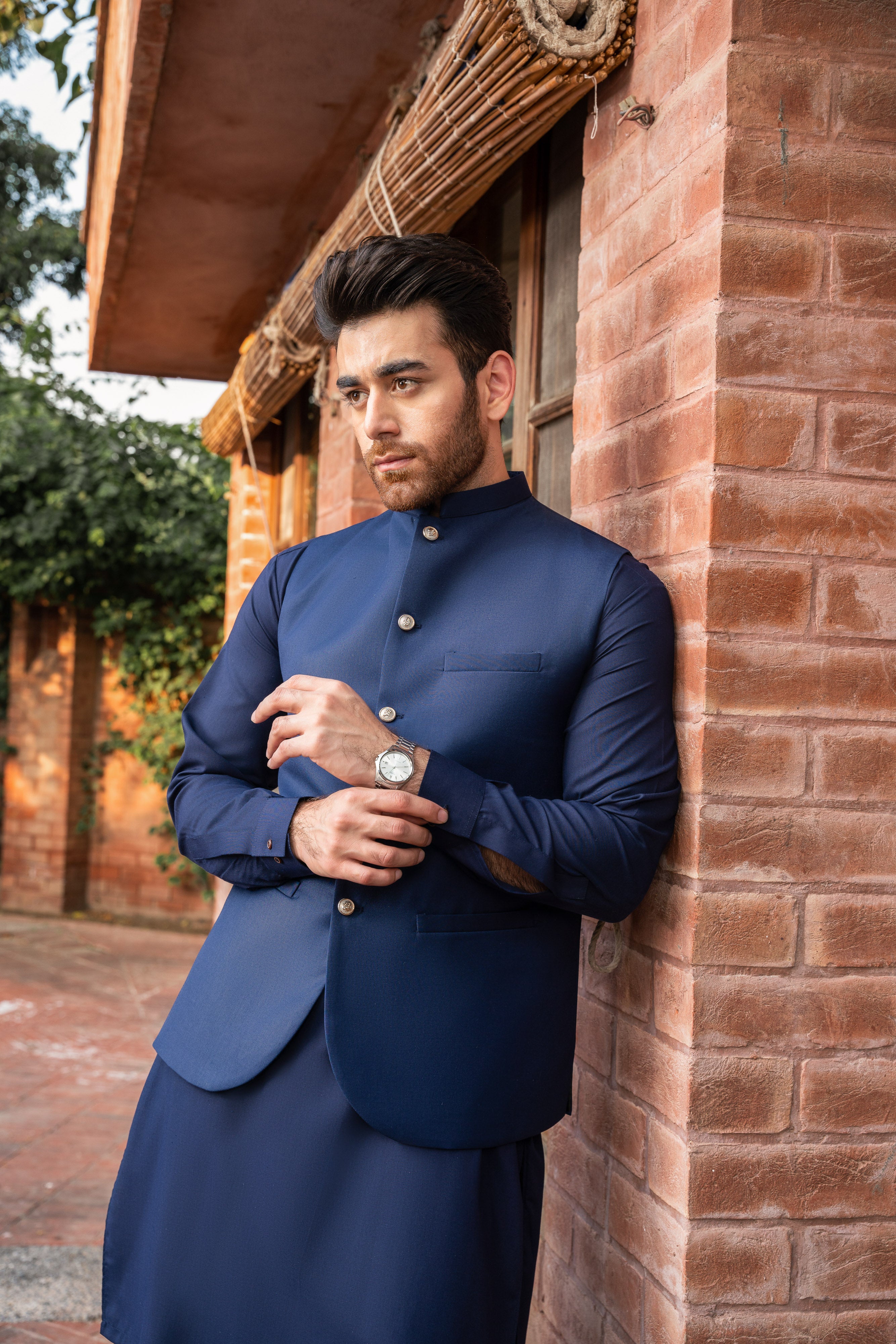 Pack of 2 Suiting Waistcoats - Round Cut - Beige & Navy Blue