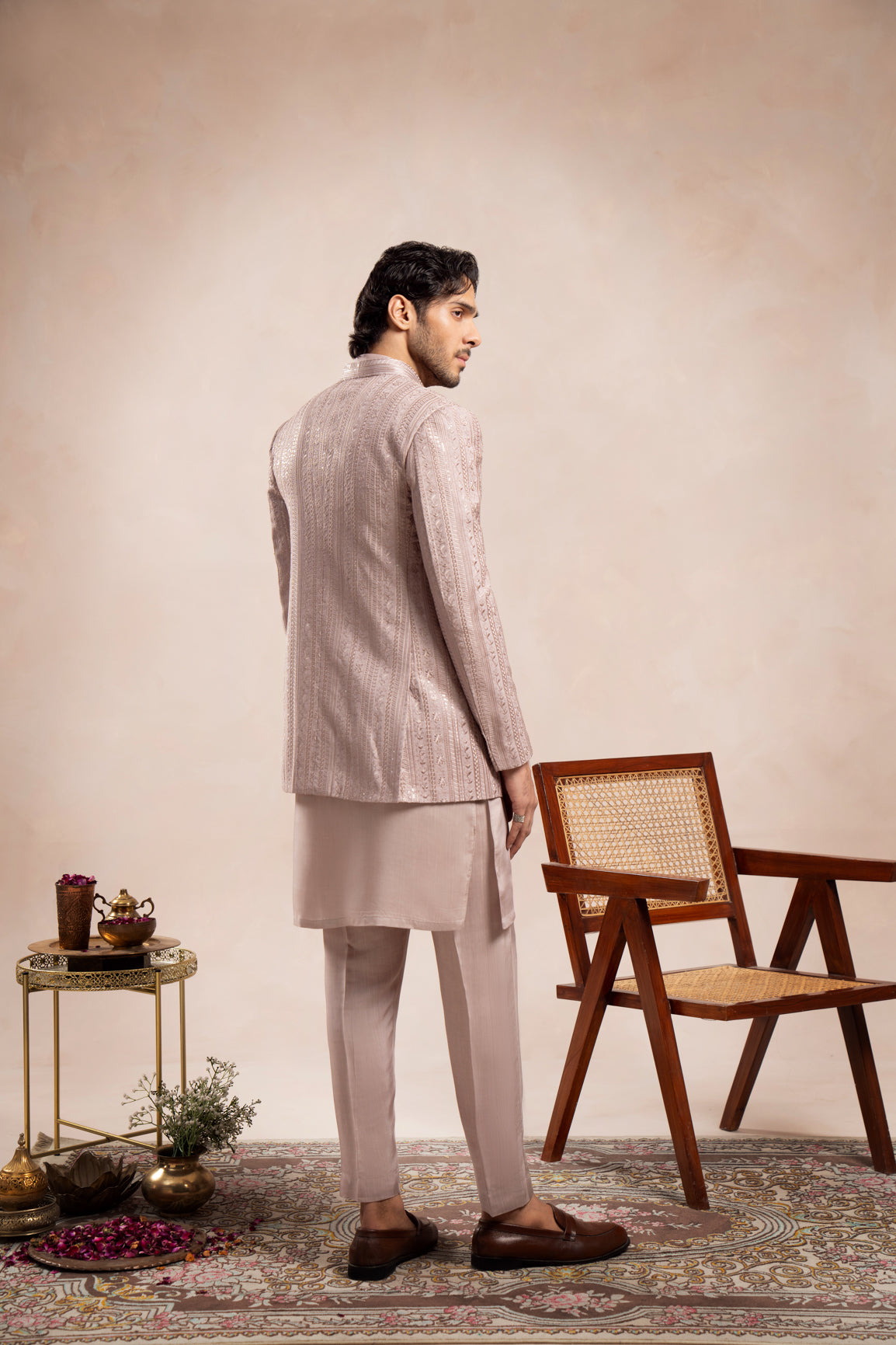 Pink Falling Embroidered Open Prince Coat - Men