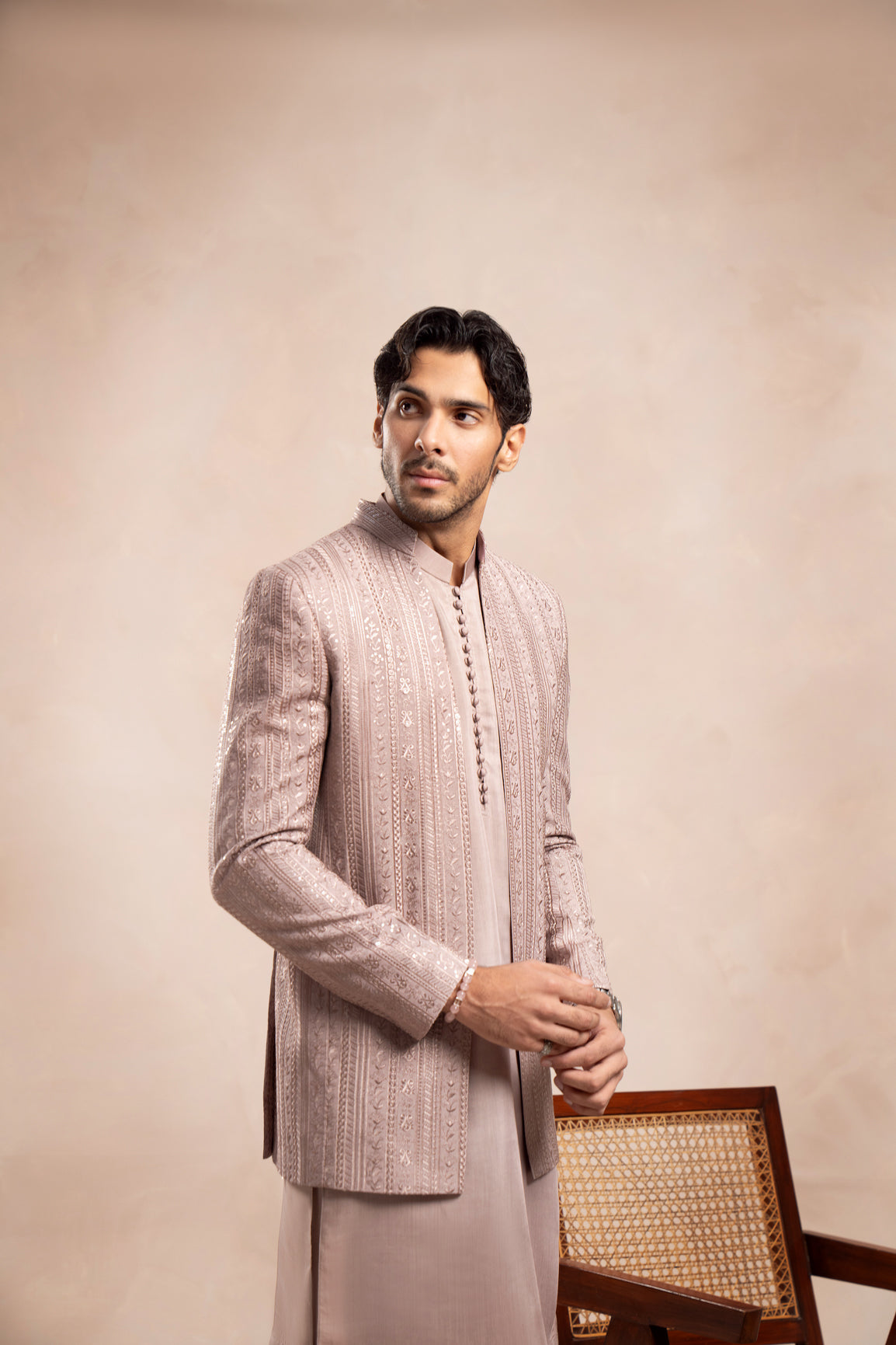 Pink Falling Embroidered Open Prince Coat - Men