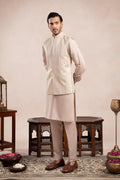 Coffee Beige Kurta Trouser with Arrow Embroidered Waistcoat  - 3PC - Men