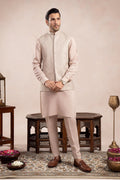 Coffee Beige Kurta Trouser with Square Embroidered Waistcoat  - 3PC - Men