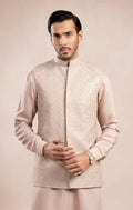 Coffee Beige Square Embroidered Waistcoat - Men