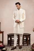 Bosky White Loop Kurta Trouser with Falling Embroidered Open Prince Coat - 3PC - Men