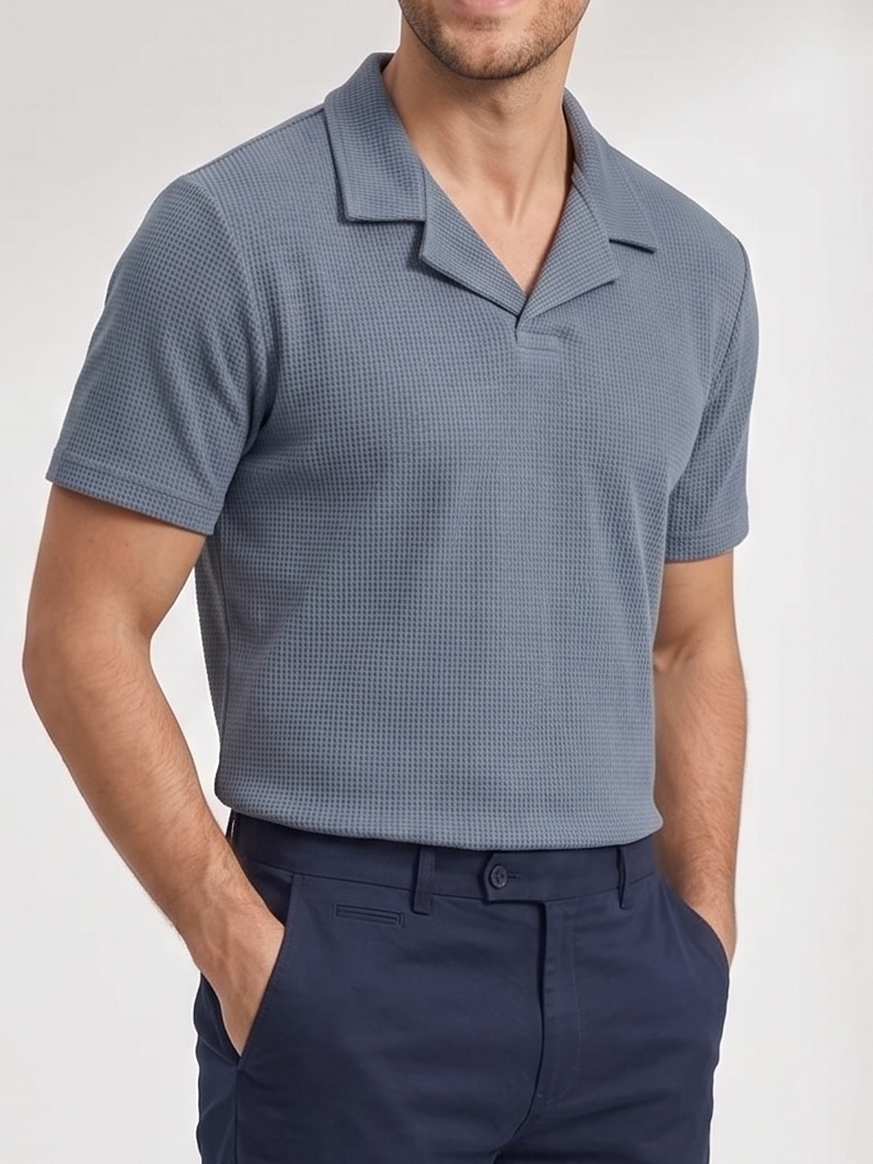 Sky Blue Waffle Revere Polo - Smart Fit - Men
