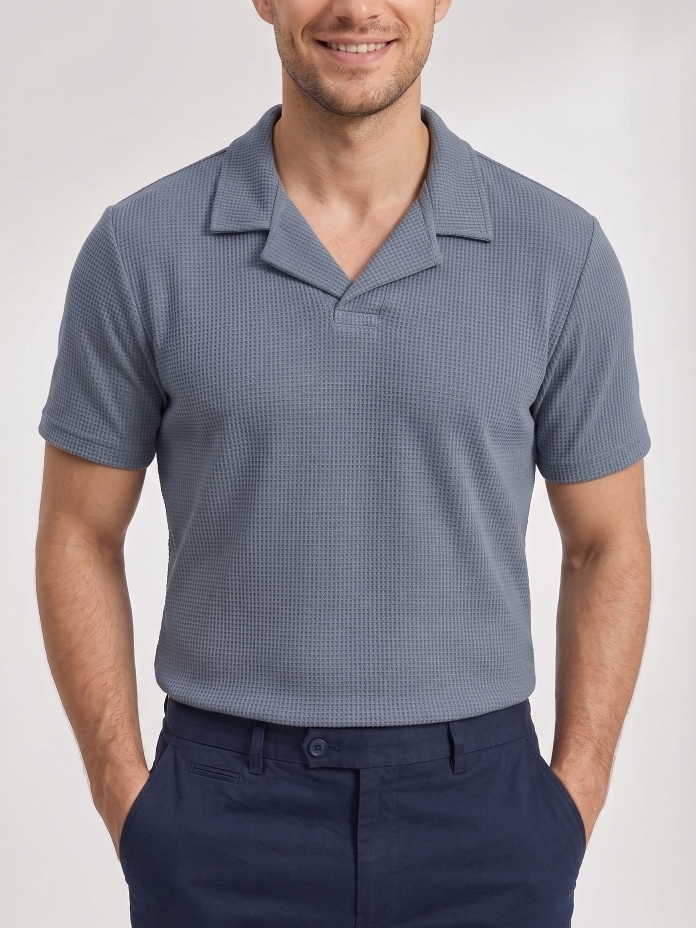 Sky Blue Waffle Revere Polo - Smart Fit - Men