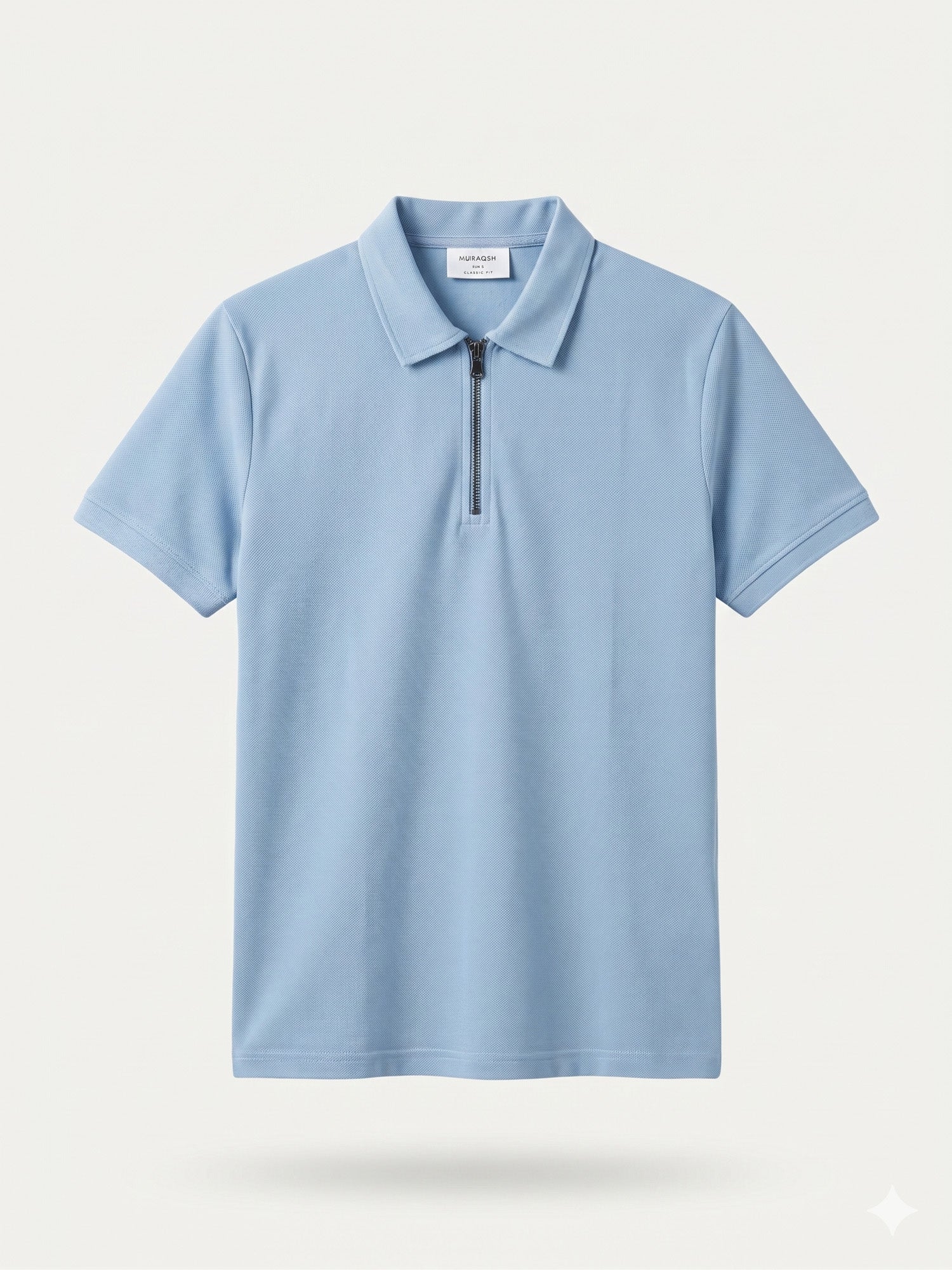 Sky Blue Basic Zipper Polo - Smart Fit- Men