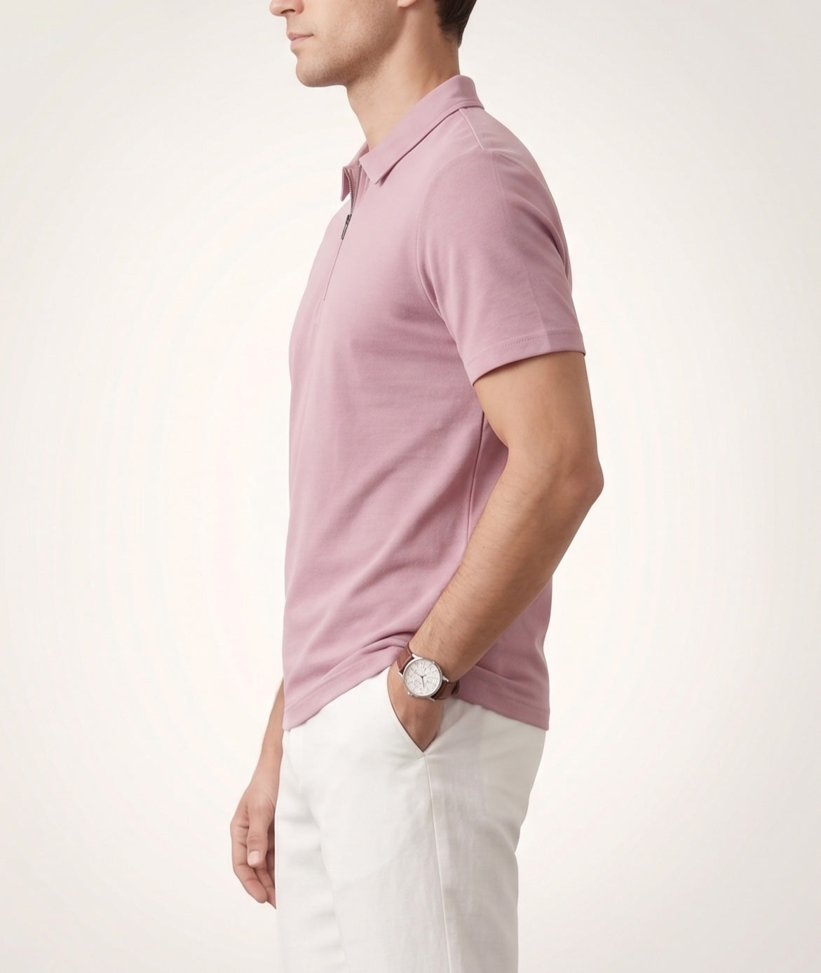 Light Pink Basic Zipper Polo - Smart Fit- Men