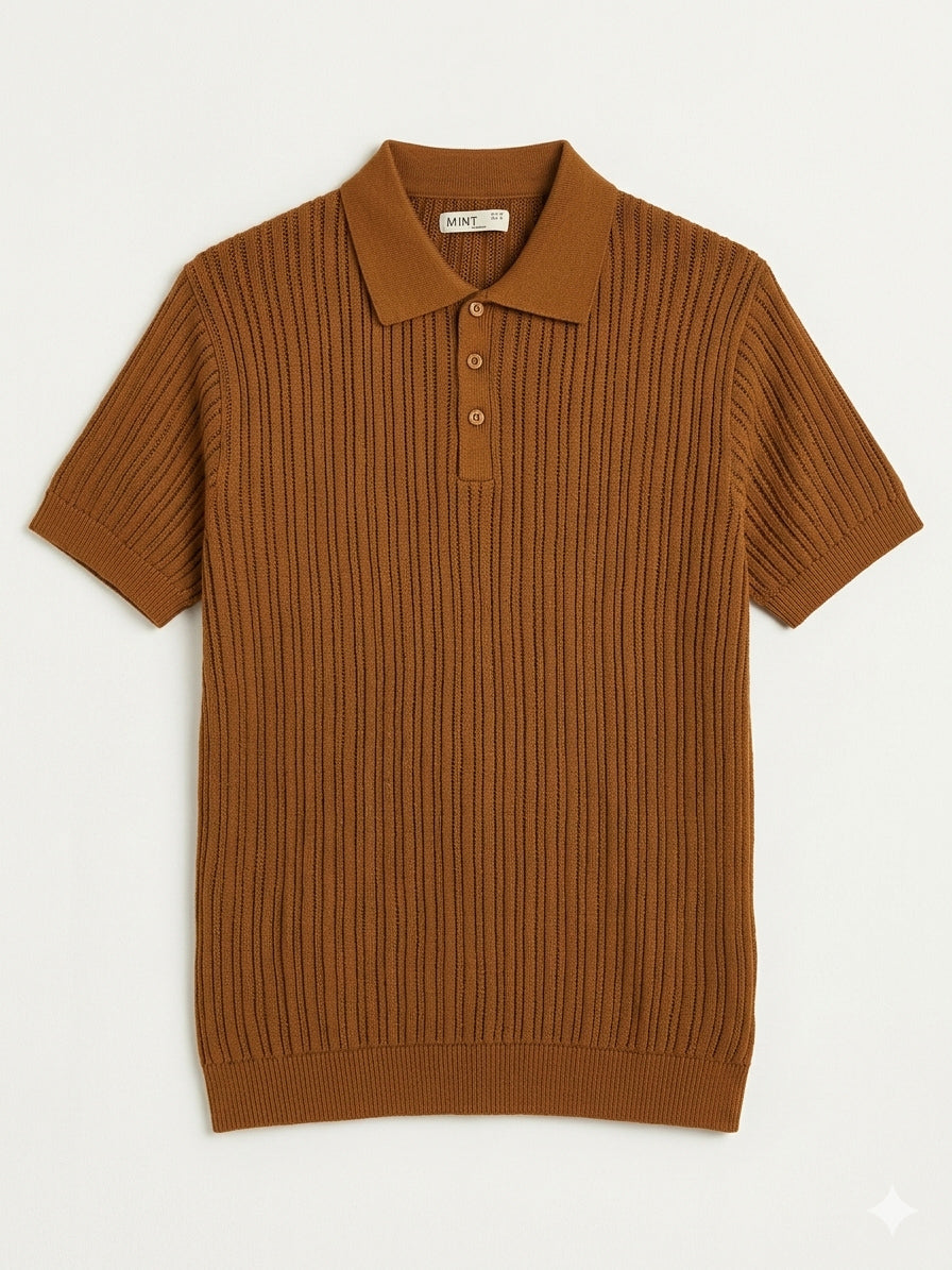 Caramel Heritage Rib Knit Polo