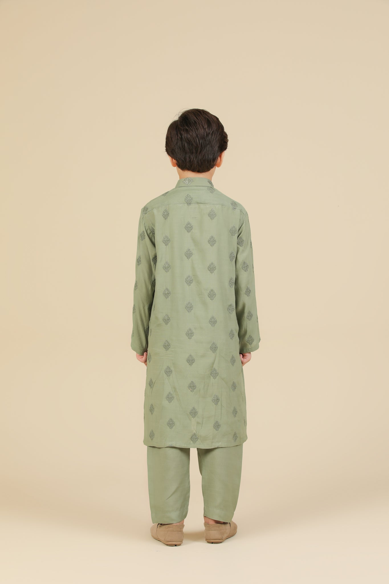Bahaar - Mint Raw Silk Embroidered Kurta Trouser - Kids