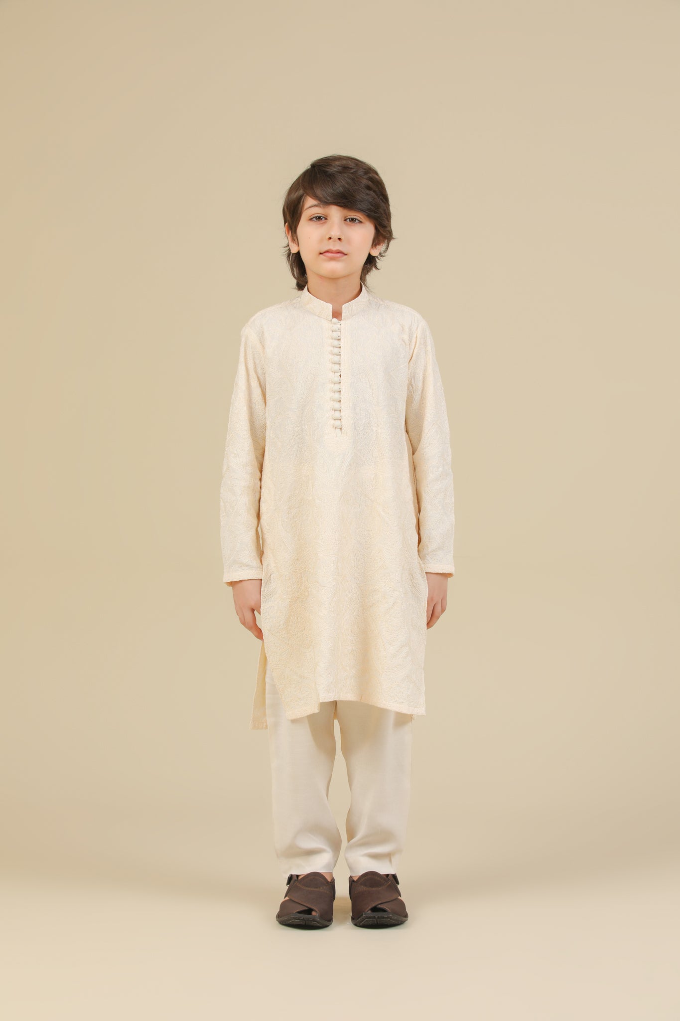 Andaz - Bosky White Raw Silk Embroidered Kurta Trouser - Kids