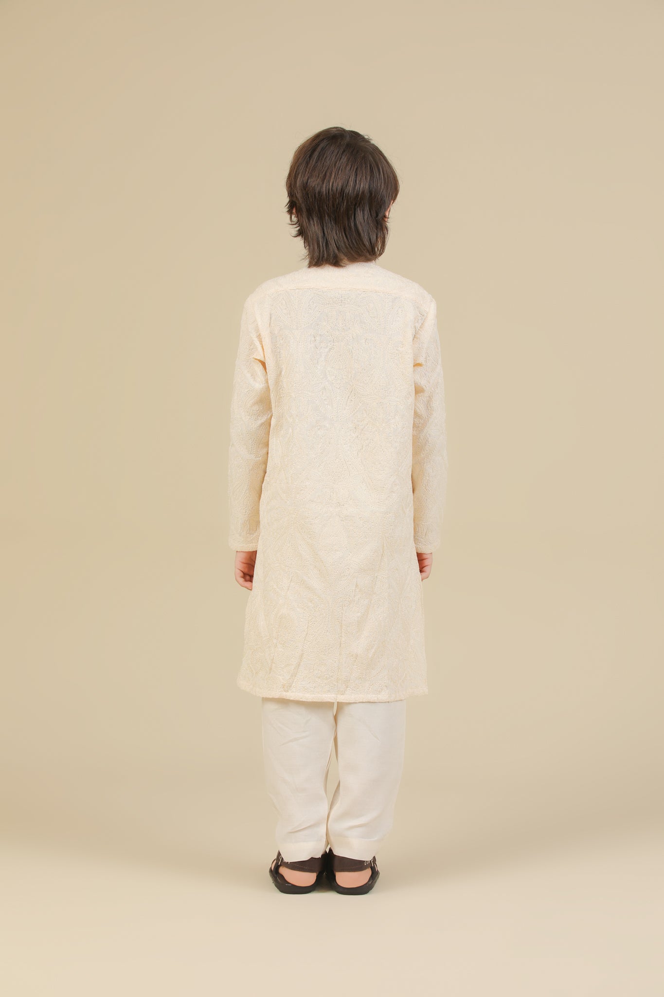 Andaz - Bosky White Raw Silk Embroidered Kurta Trouser - Kids