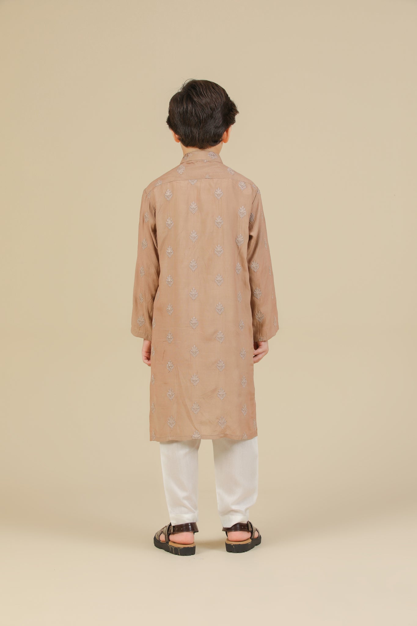 Mehrab - Sandstone Raw Silk Embroidered Kurta Trouser - Kids