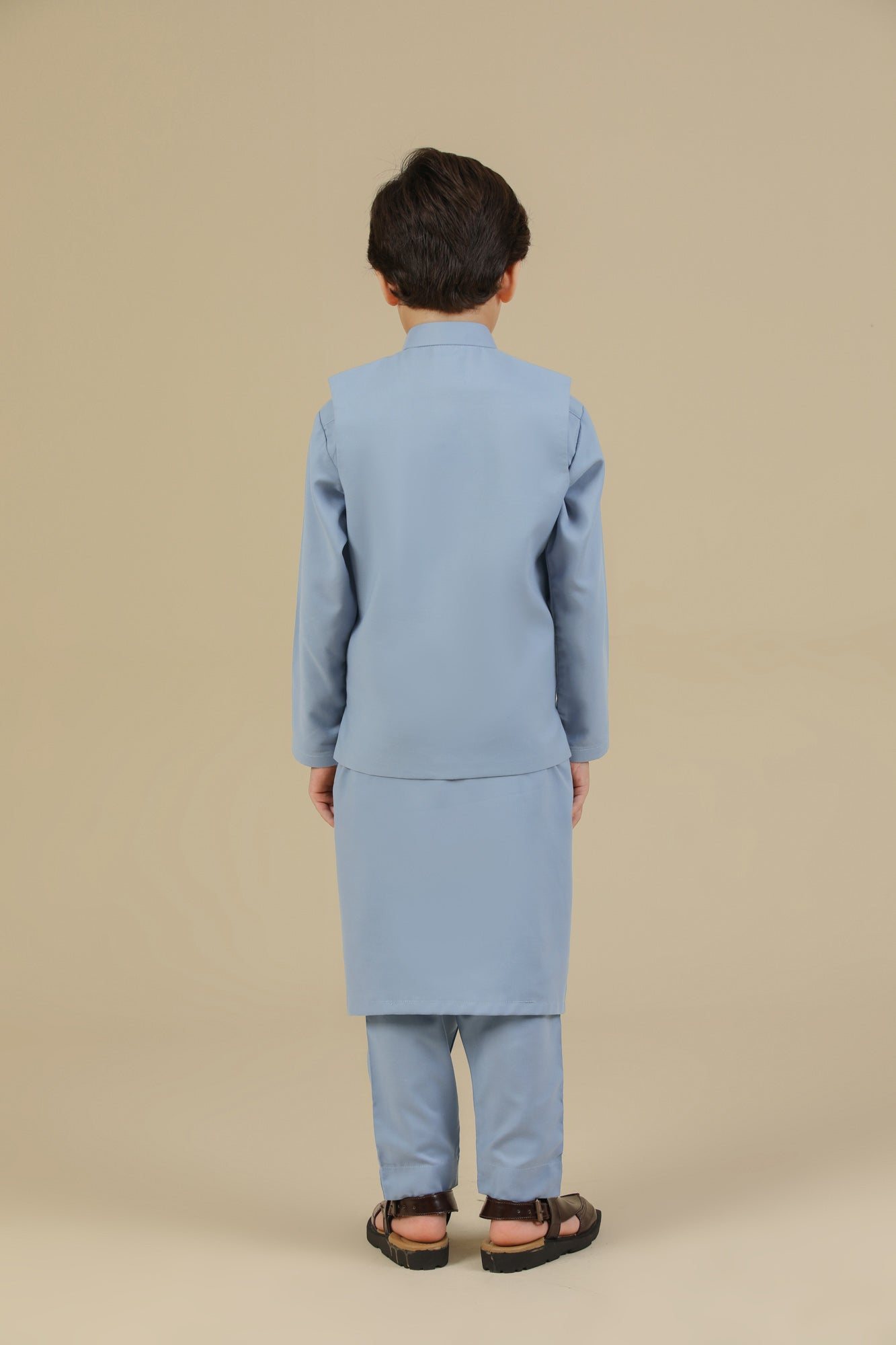 Sapphire Blue Kurta Trouser with Blended Waistcoat - Kids