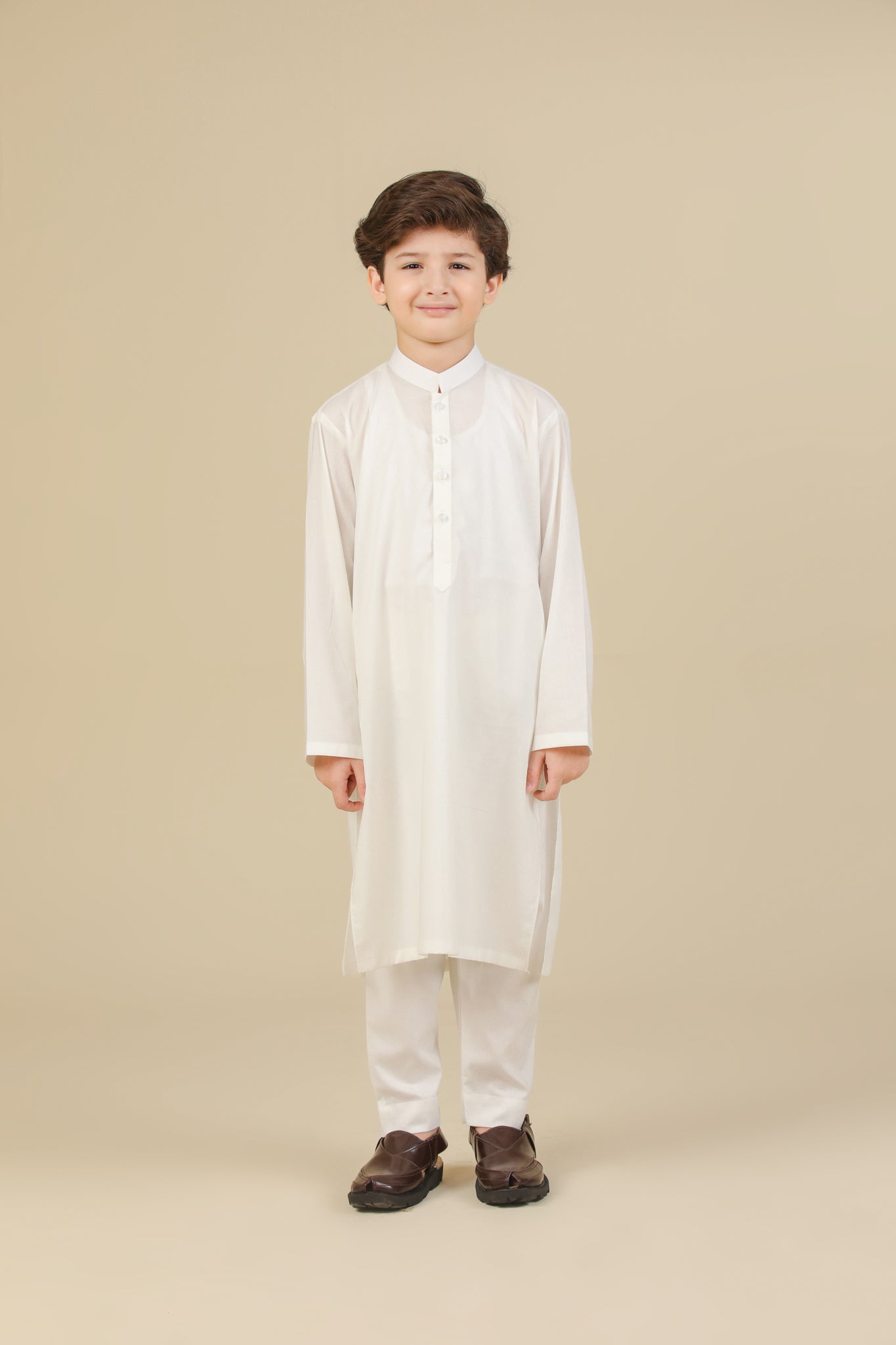 Off White Soft Cotton Kurta Trouser - Kids