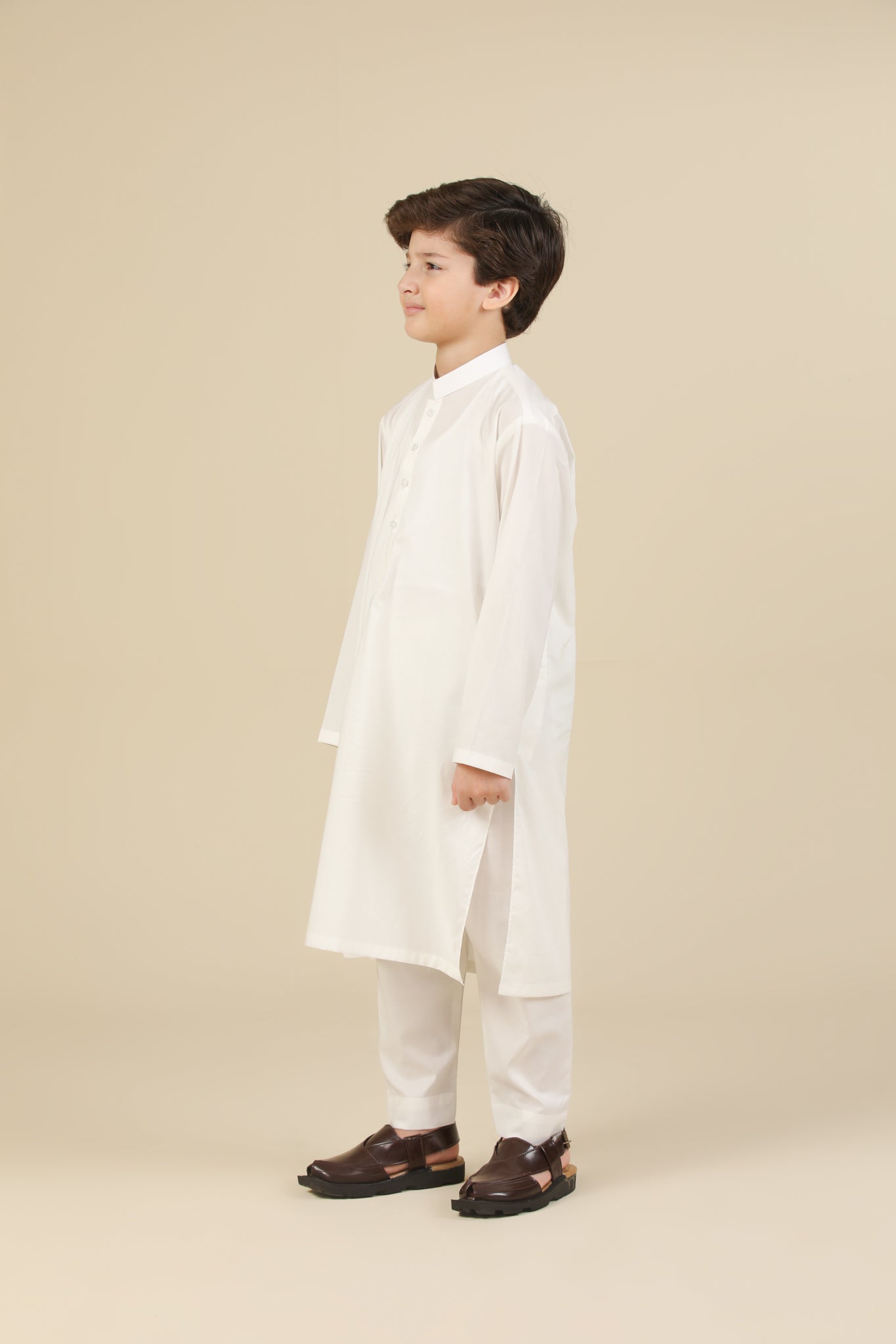 Off White Soft Cotton Kurta Trouser - Kids