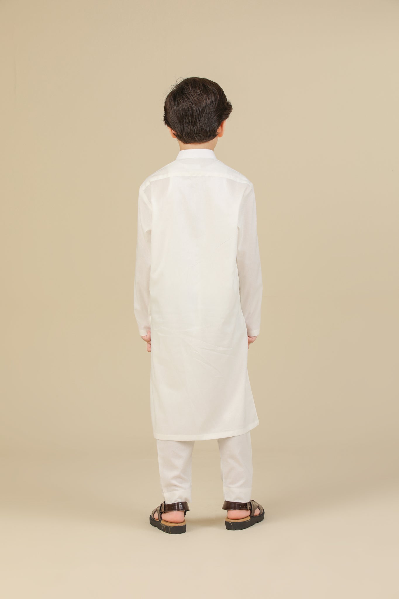 Off White Soft Cotton Kurta Trouser - Kids