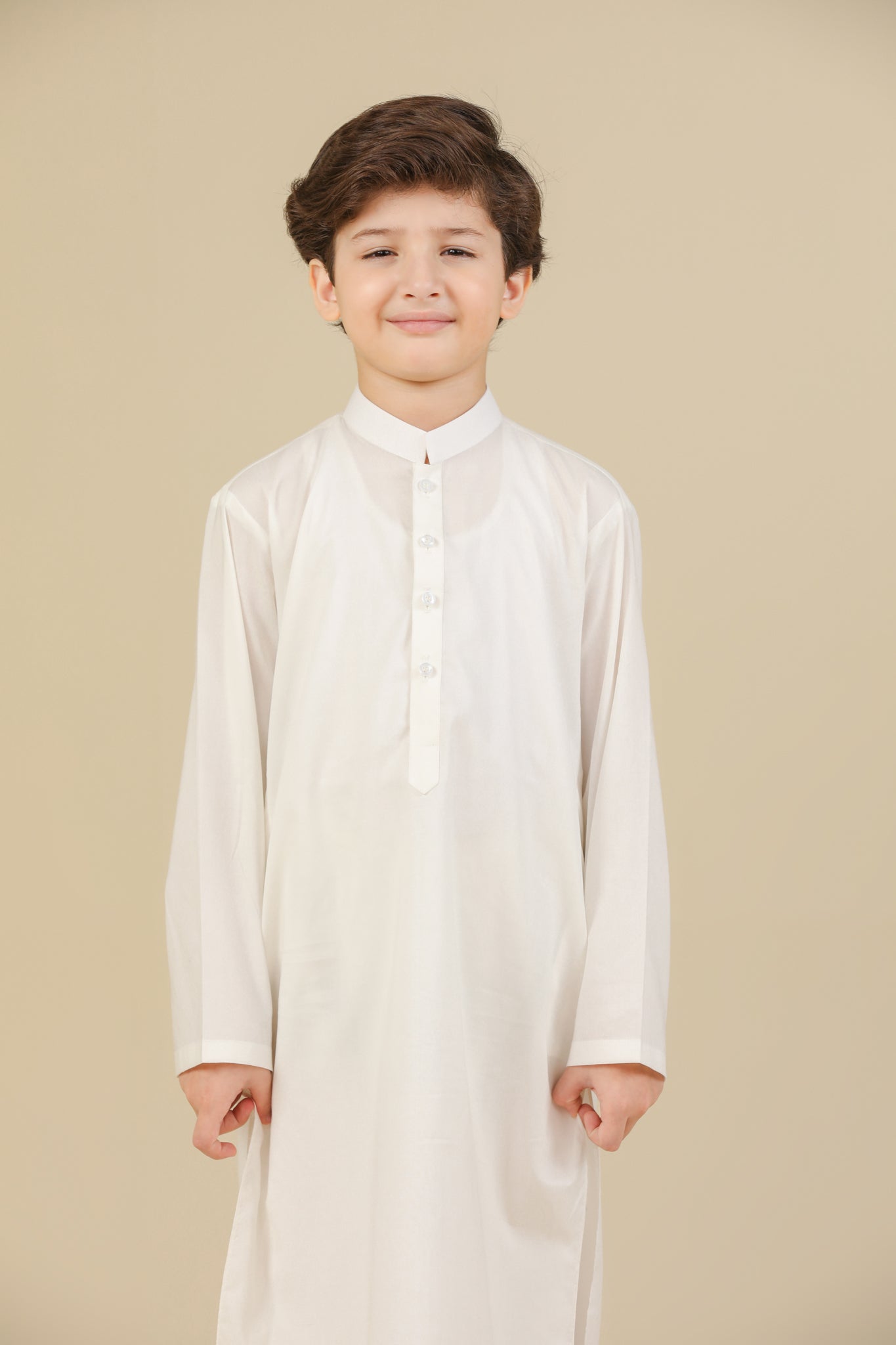 Off White Soft Cotton Kurta Trouser - Kids