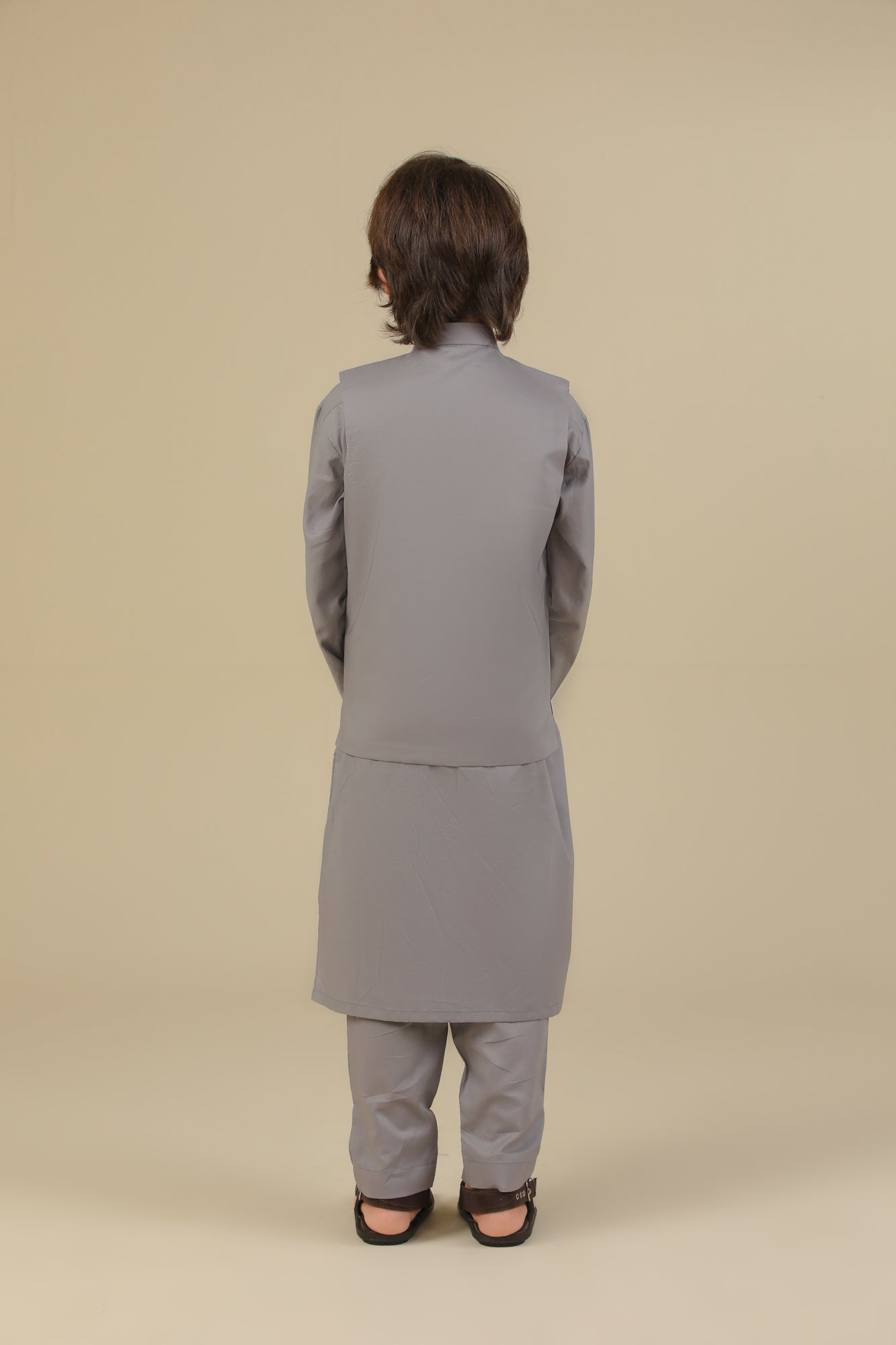 Light Grey Soft Cotton Kurta Trouser with Waistcoat - Kids