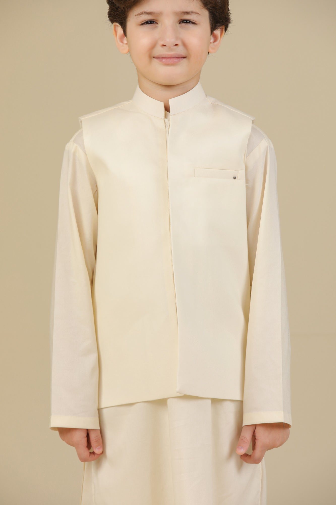 Bosky White Soft Cotton Kurta Trouser with Waistcoat - Kids