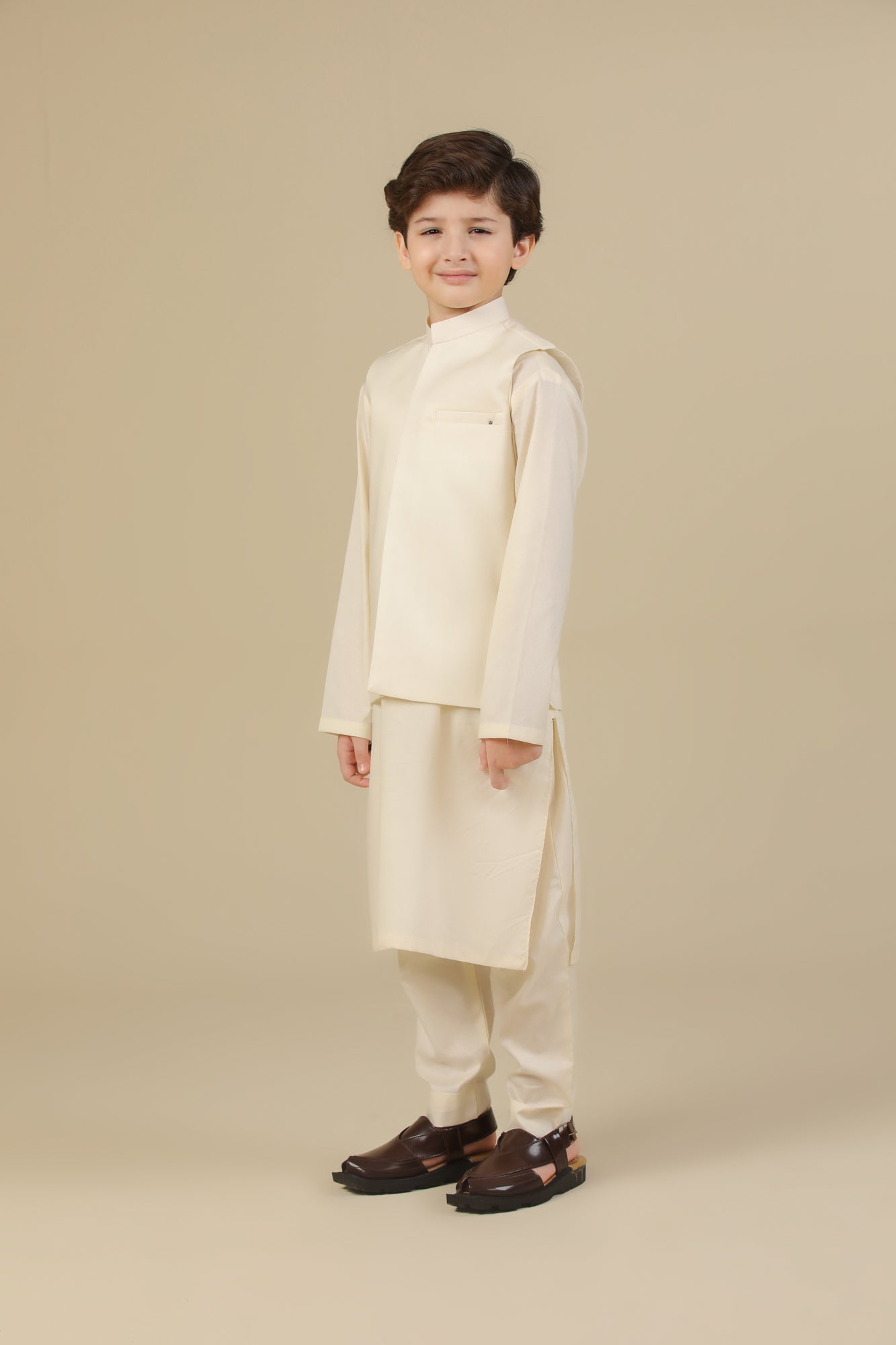 Bosky White Soft Cotton Kurta Trouser with Waistcoat - Kids
