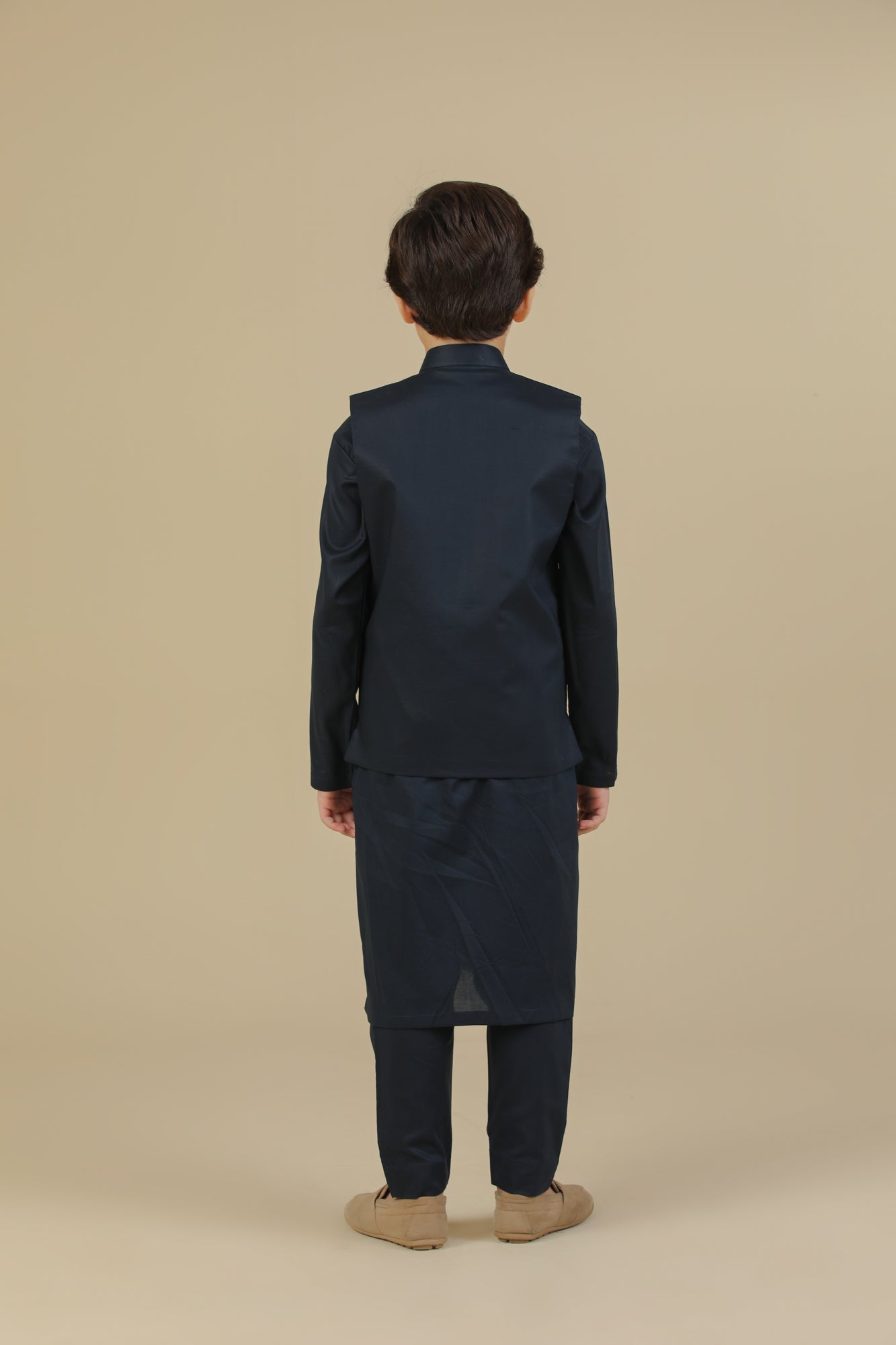 Navy Blue Soft Cotton Kurta Trouser with Waistcoat - Kids