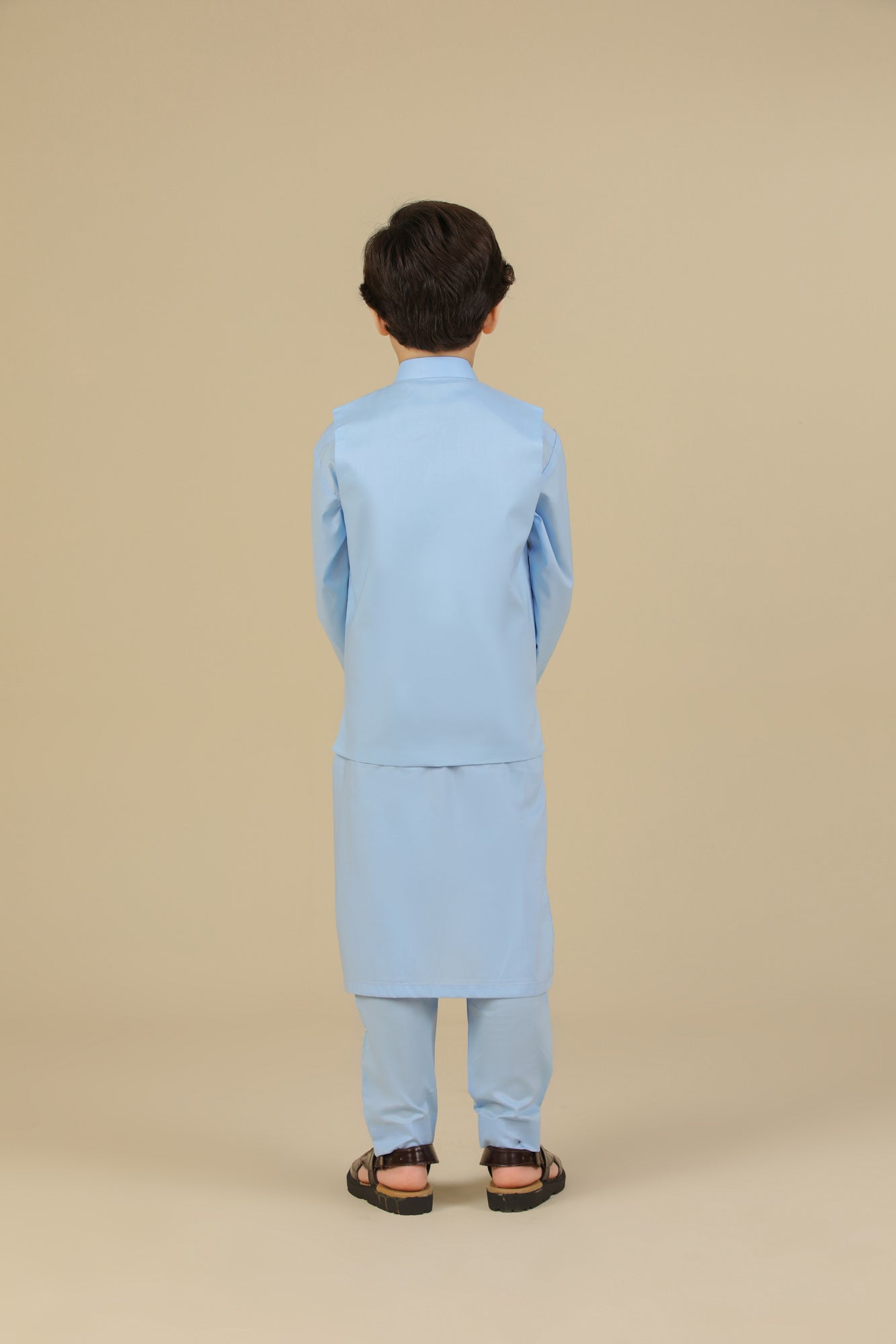 Sky Blue Soft Cotton Kurta Trouser with Waistcoat - Kids