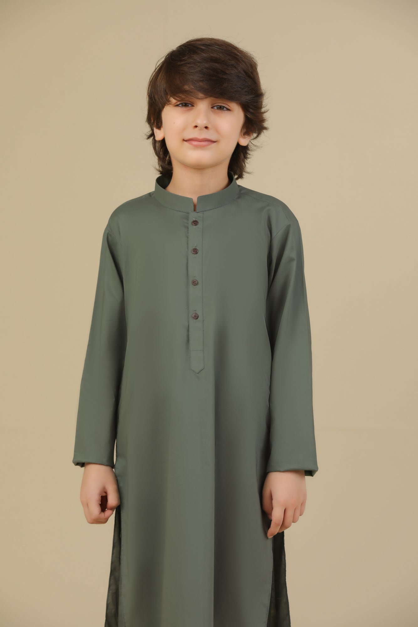 Army Green Soft Cotton Kurta Trouser - Kids