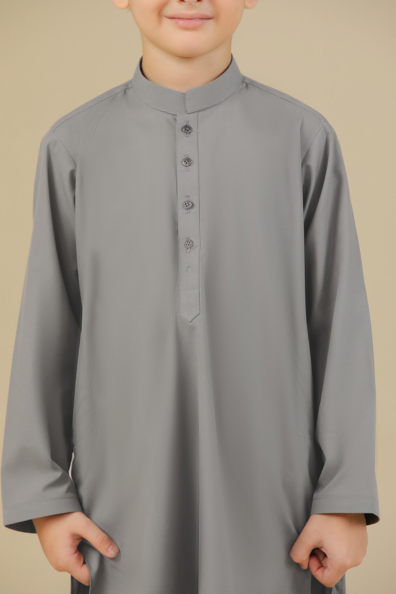 Sand Grey Blended Kurta Trouser - Kids