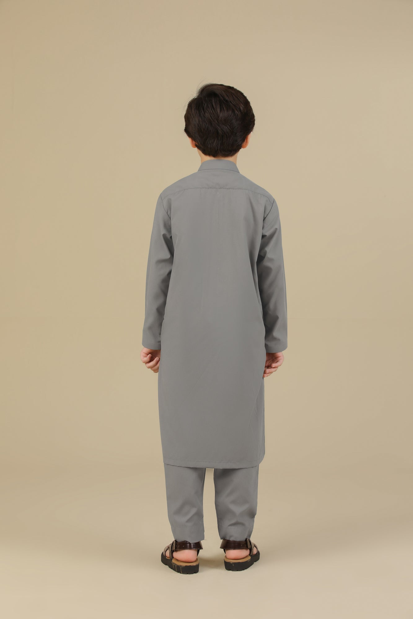 Sand Grey Blended Kurta Trouser - Kids