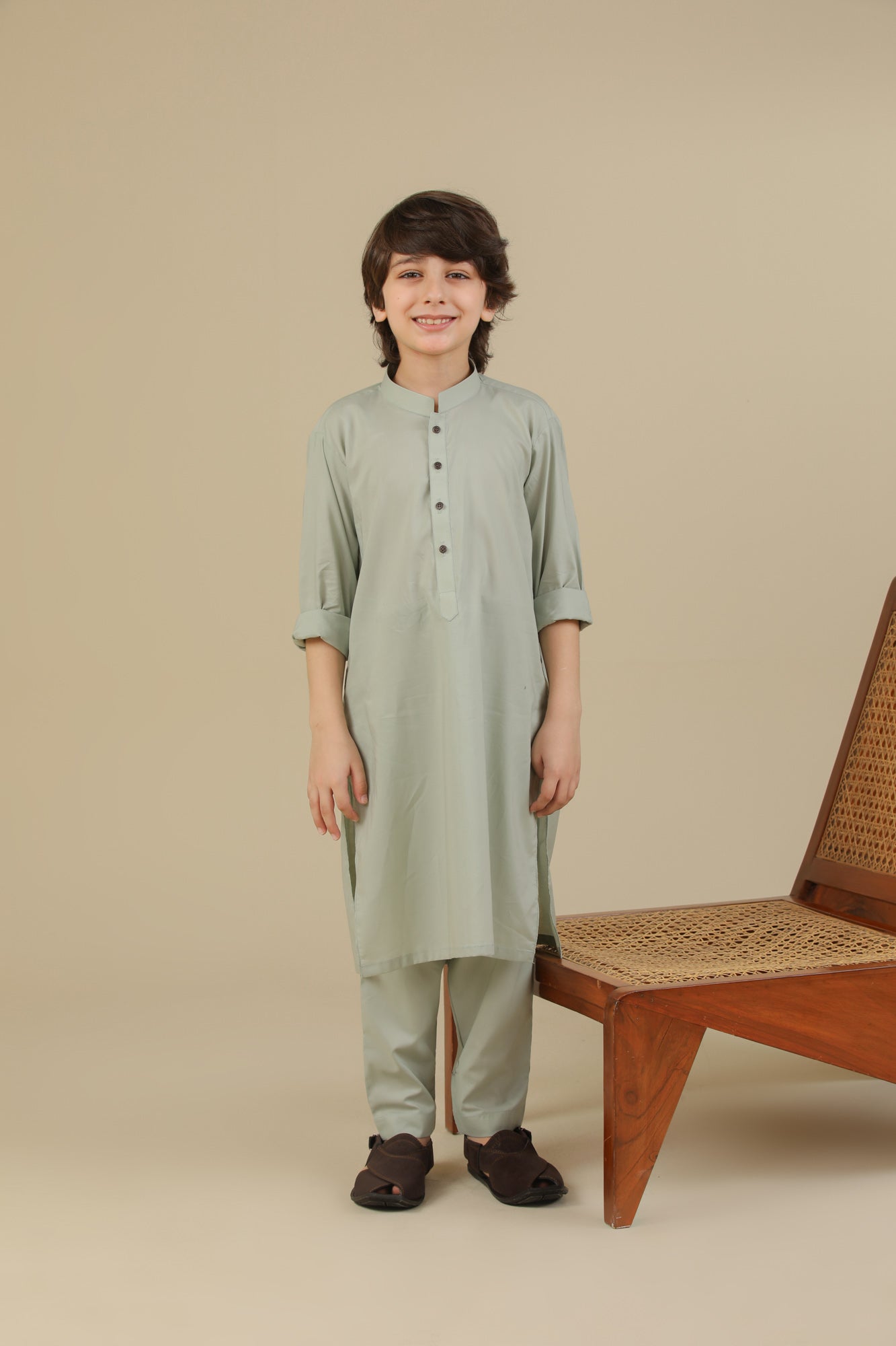 Mint Soft Cotton Kurta Trouser - Kids