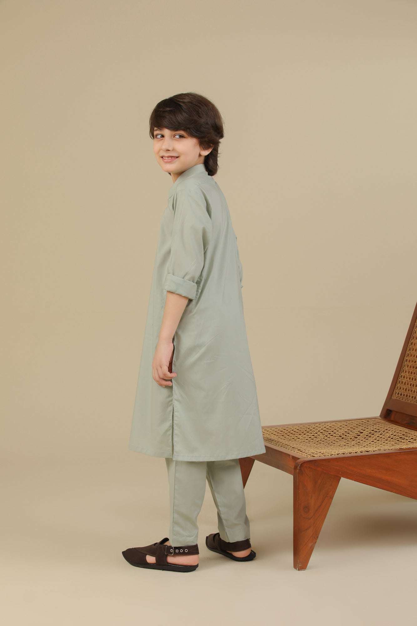 Mint Soft Cotton Kurta Trouser - Kids