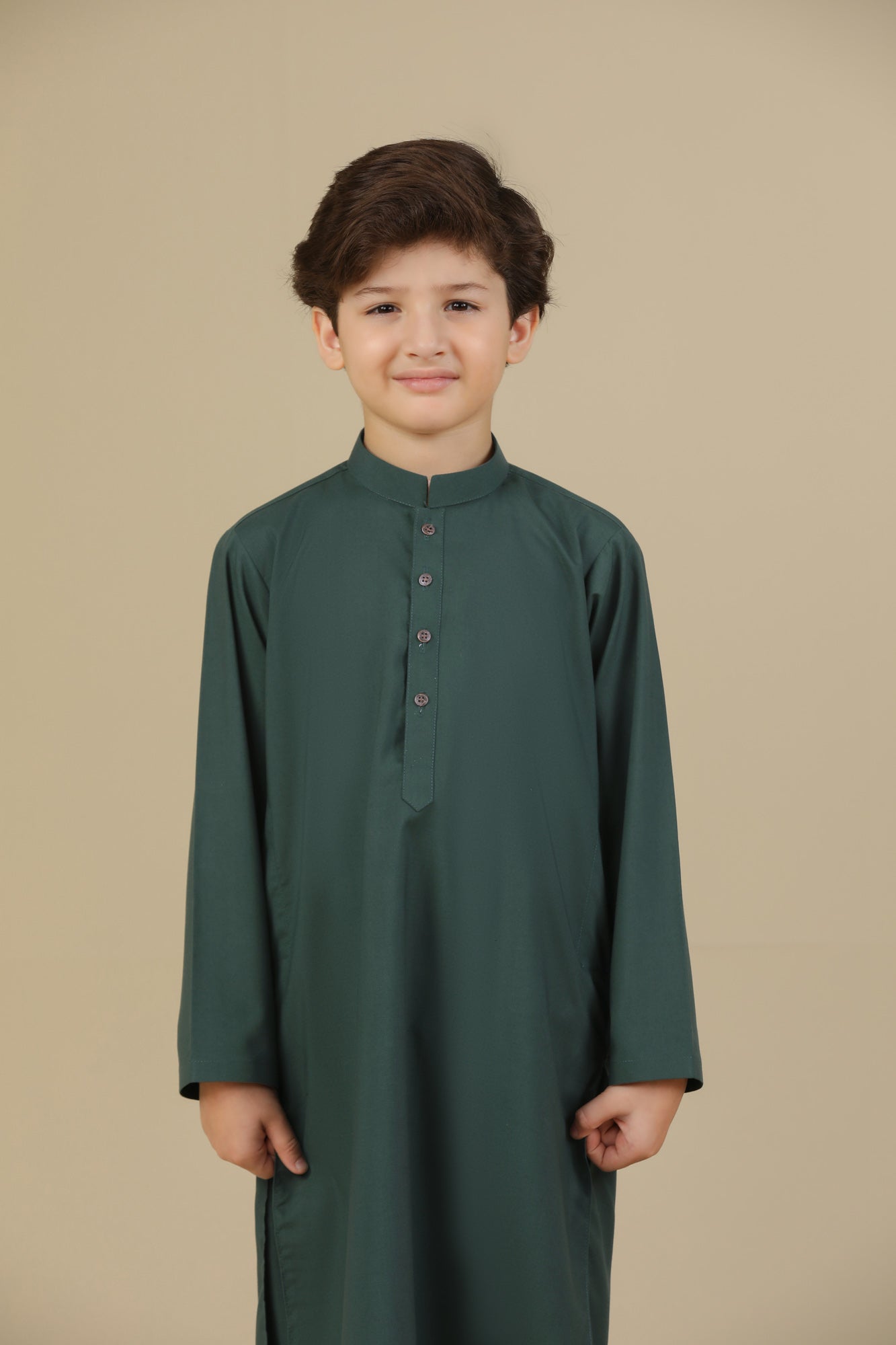 Bottle Green Blended Kurta Trouser - Kids