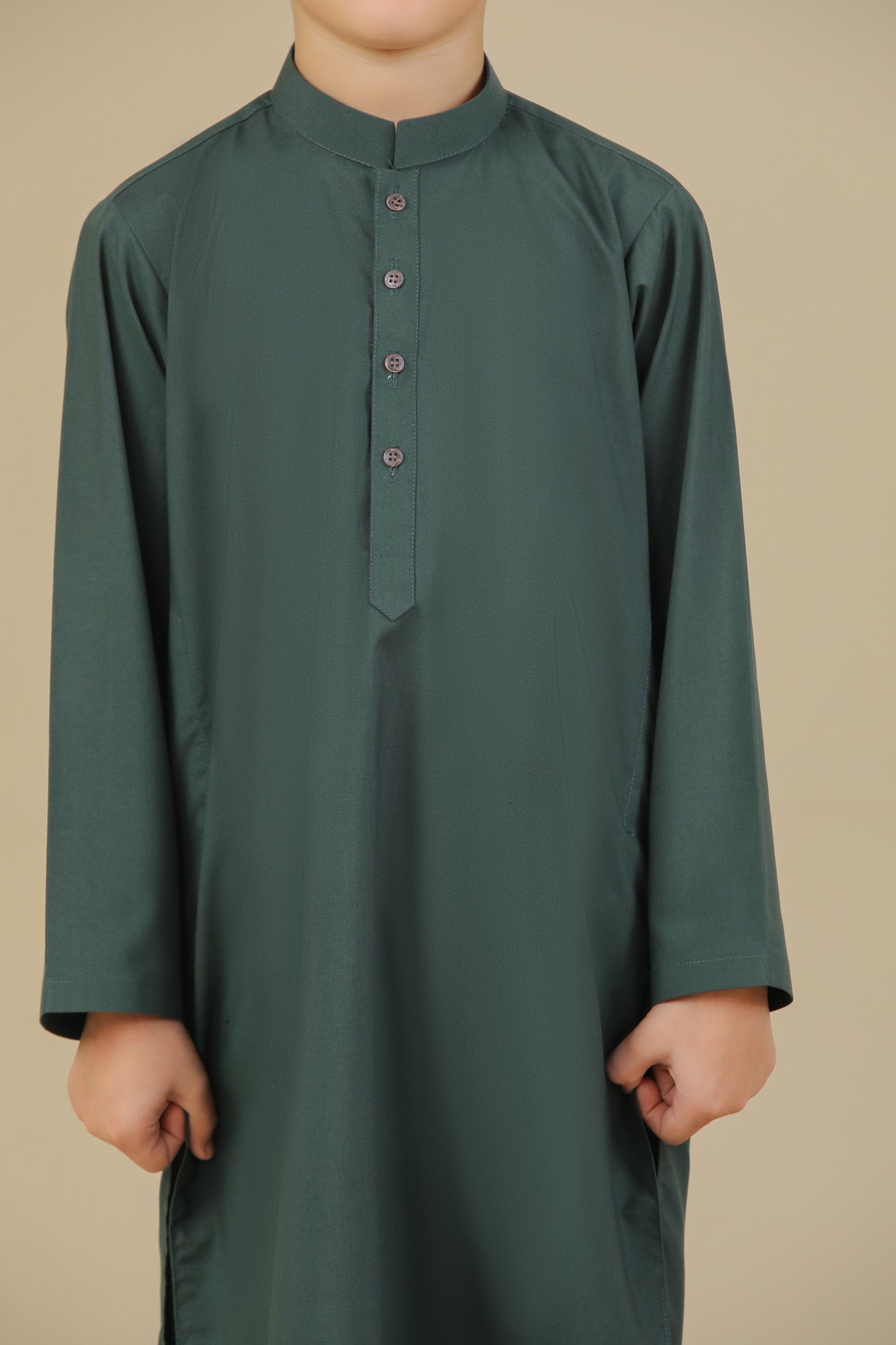 Bottle Green Blended Kurta Trouser - Kids