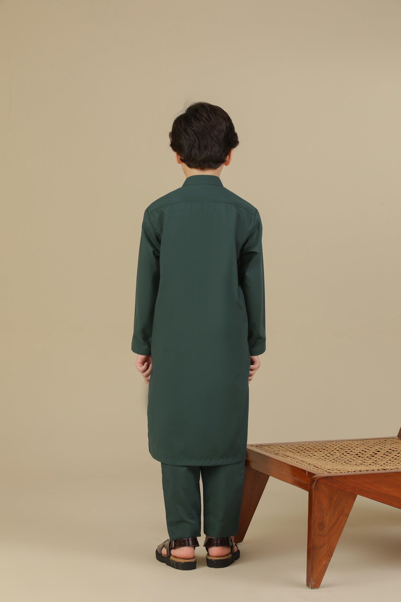 Bottle Green Blended Kurta Trouser - Kids