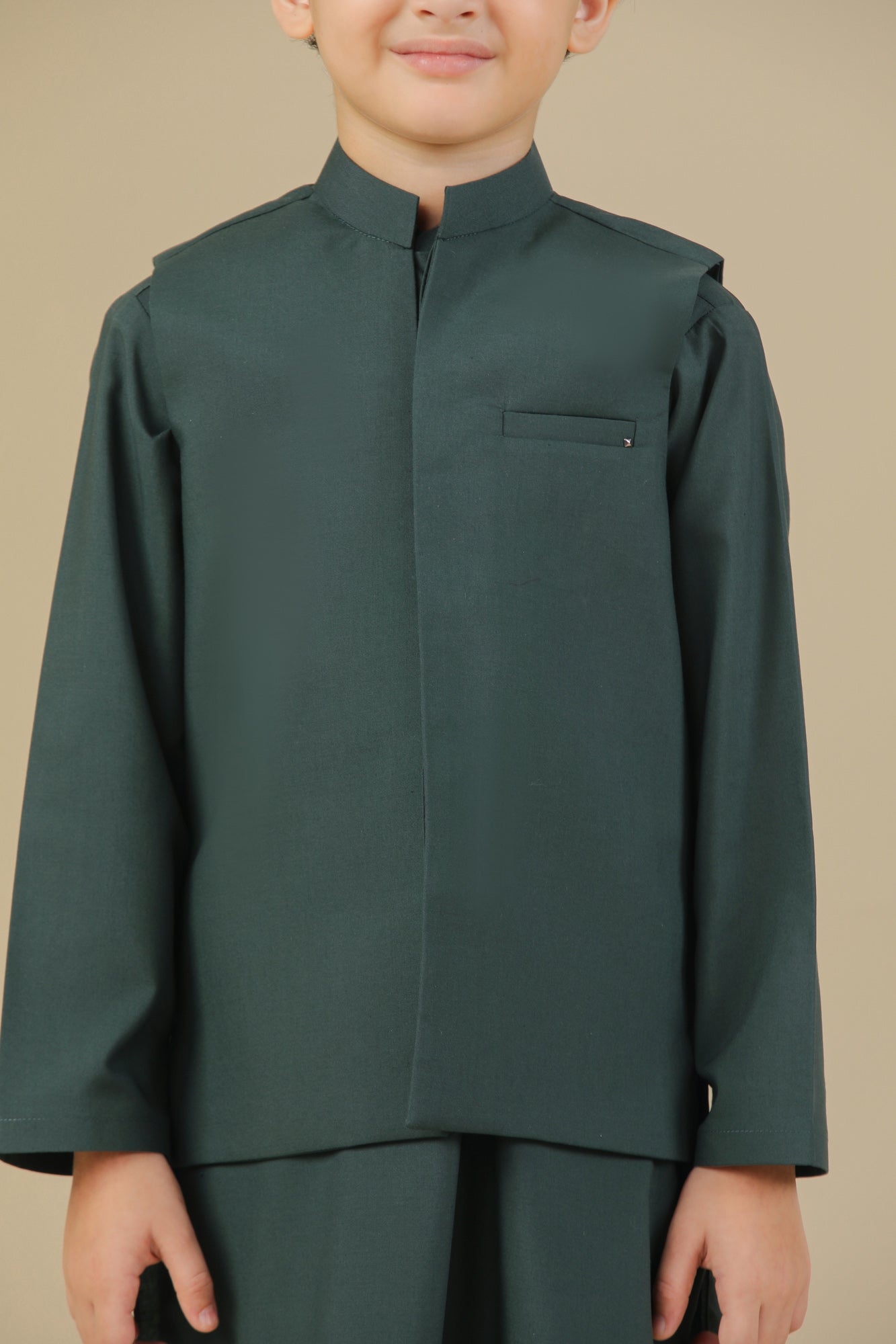 Bottle Green Kurta Trouser with Blended Waistcoat - Kids