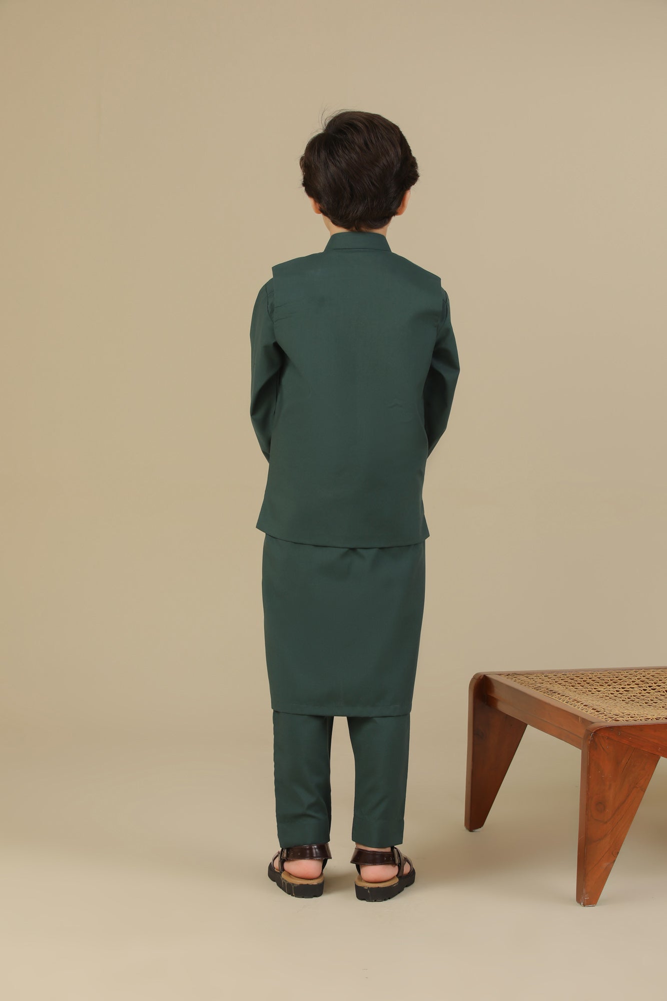 Bottle Green Kurta Trouser with Blended Waistcoat - Kids